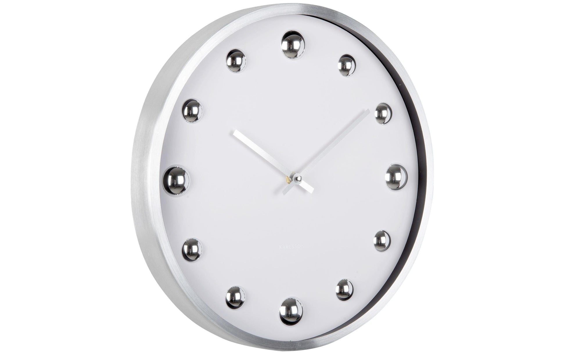 Karlsson Shiny Dots Wanduhr – Analog, Ø 35,5 cm, Weiss, Aluminium