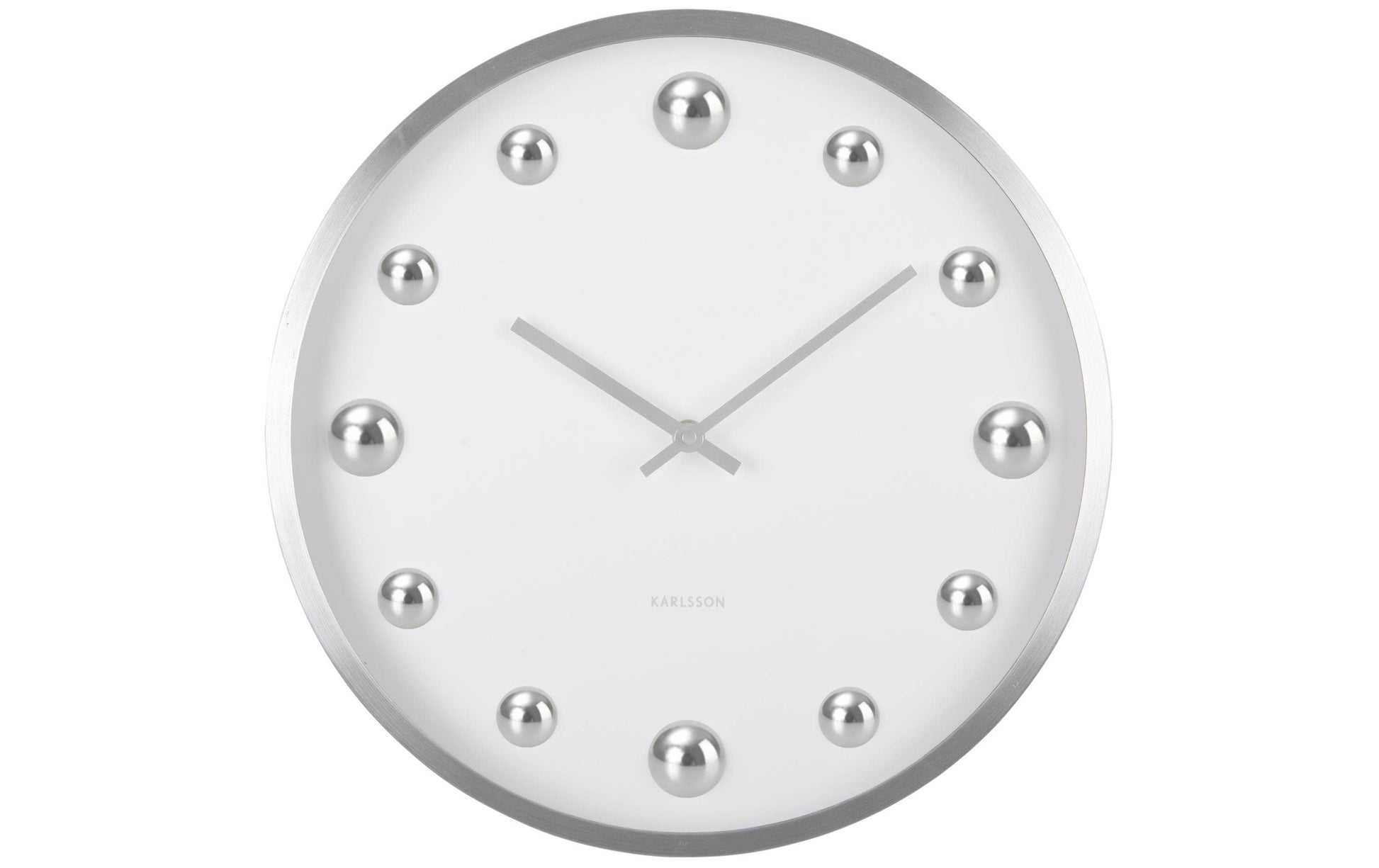 Karlsson Shiny Dots Wanduhr – Analog, Ø 35,5 cm, Weiss, Aluminium