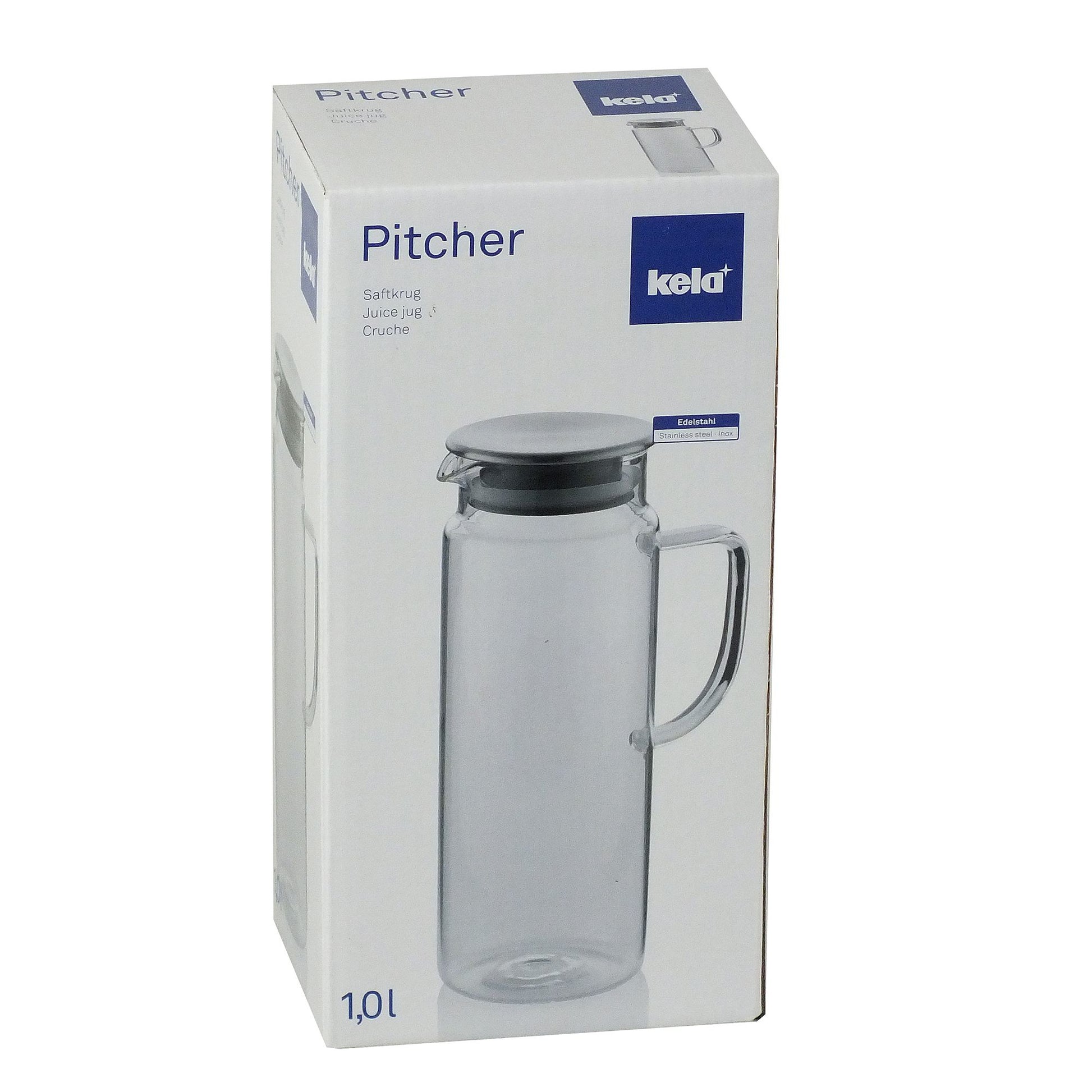Kela Karaffe – 1,6 l, Ø 9,5 cm, H 26,0 cm, Borosilikatglas, Transparent, mit Deckel