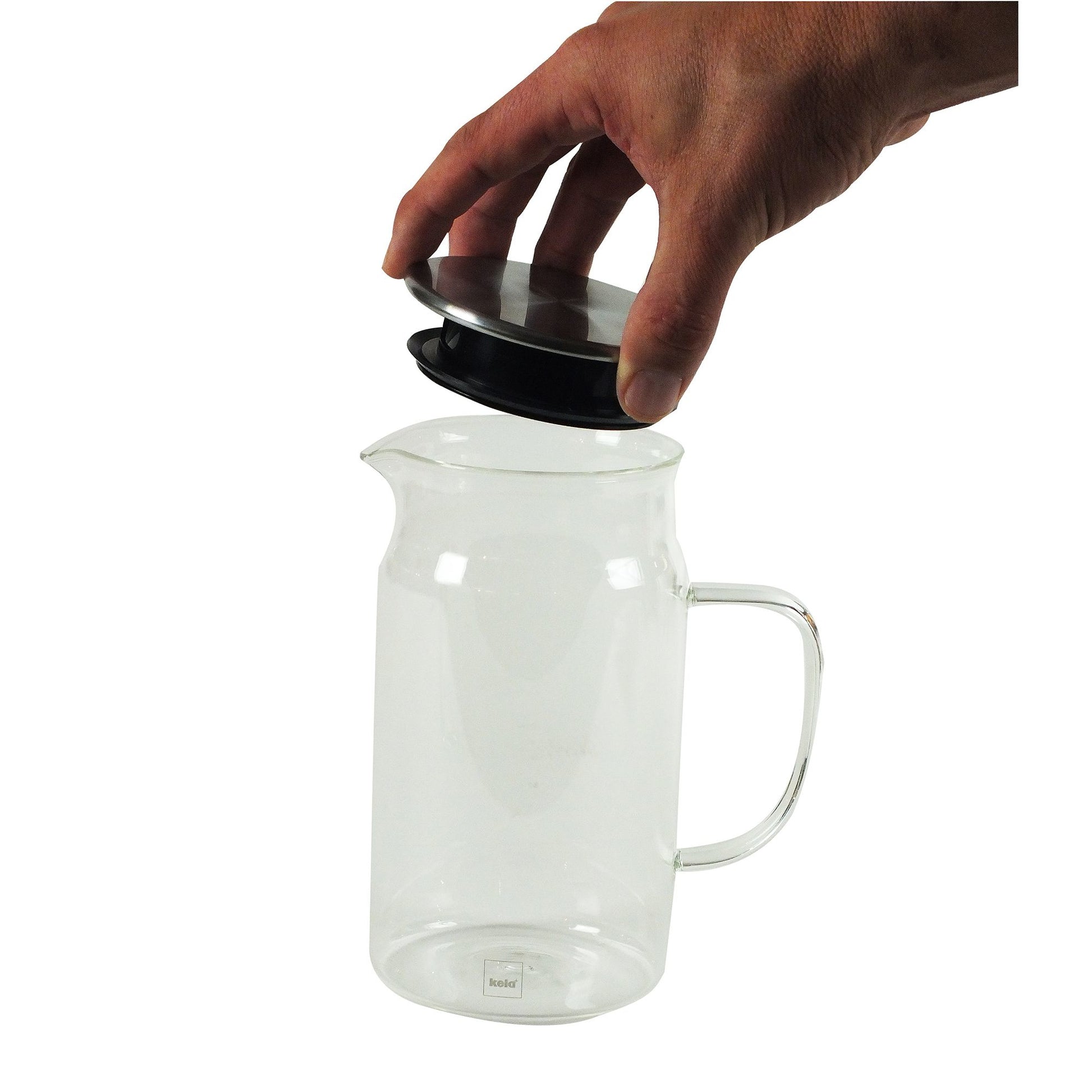 Kela Karaffe – 1,6 l, Ø 9,5 cm, H 26,0 cm, Borosilikatglas, Transparent, mit Deckel