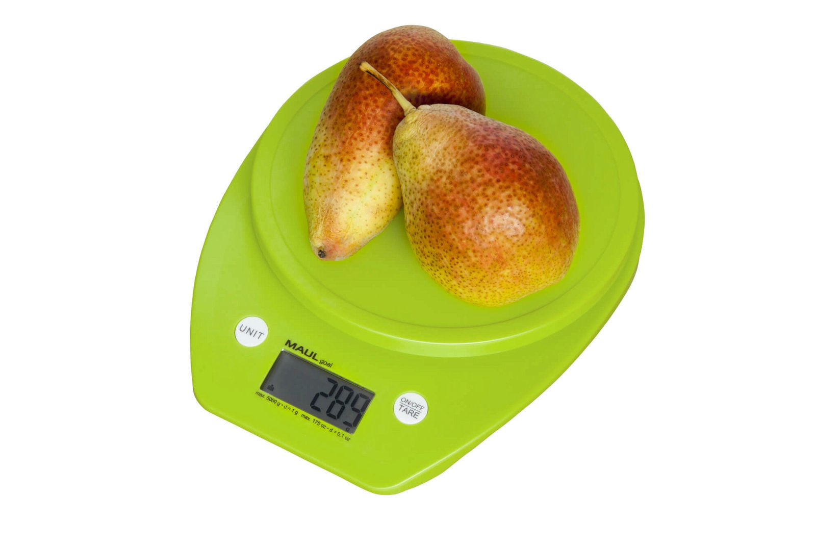 MAUL Digitale Küchenwaage – 5 kg, 1 g, Kunststoff, Grün, rund, mit Tara
