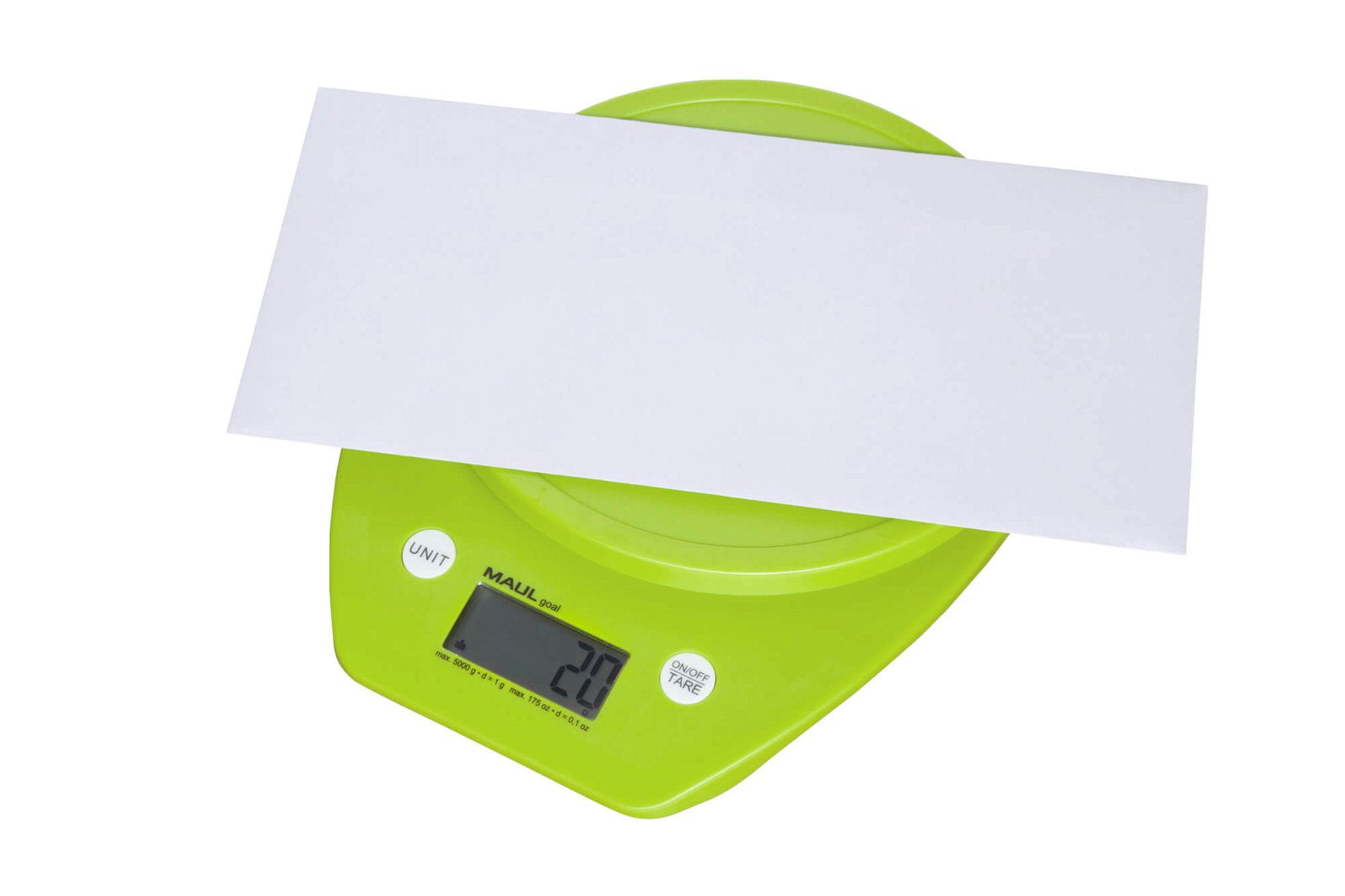 MAUL Digitale Küchenwaage – 5 kg, 1 g, Kunststoff, Grün, rund, mit Tara