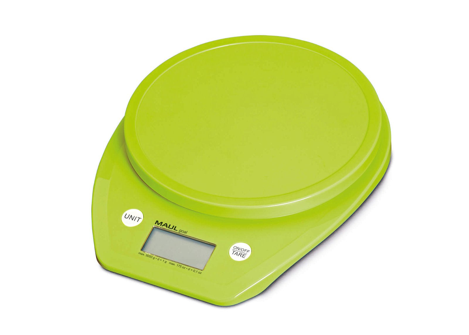 MAUL Digitale Küchenwaage – 5 kg, 1 g, Kunststoff, Grün, rund, mit Tara