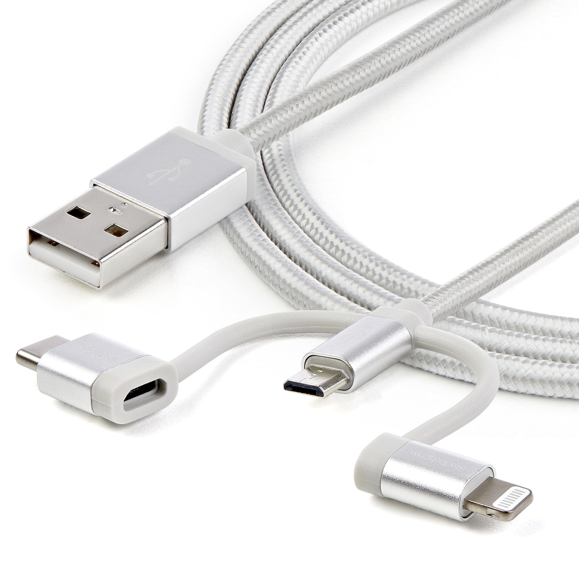 StarTech.com Multi-Kabel – 3-in-1 USB-A auf USB-C/Micro-USB/Lightning 1 m, Silber – für iPhone/Android