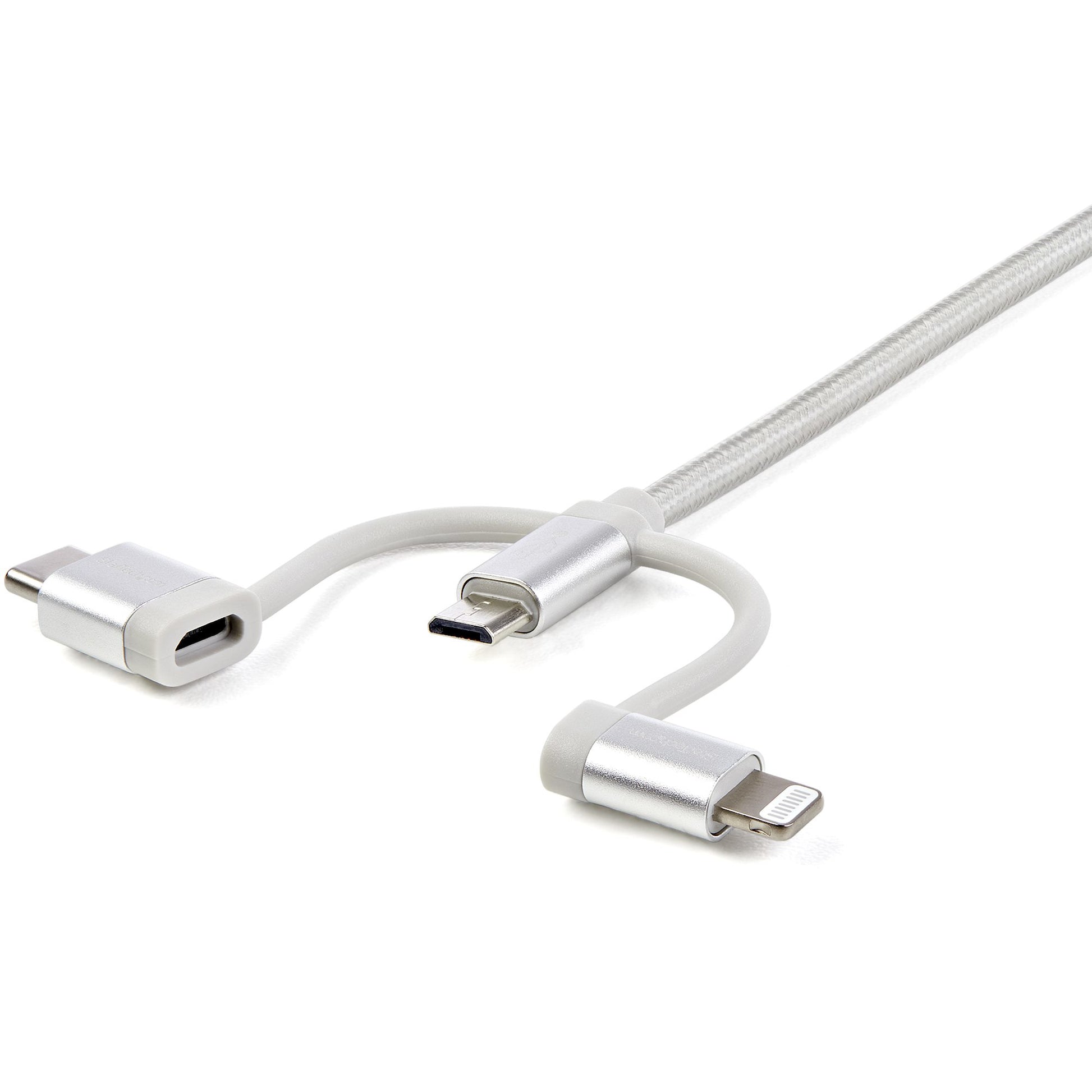 StarTech.com Multi-Kabel – 3-in-1 USB-A auf USB-C/Micro-USB/Lightning 1 m, Silber – für iPhone/Android
