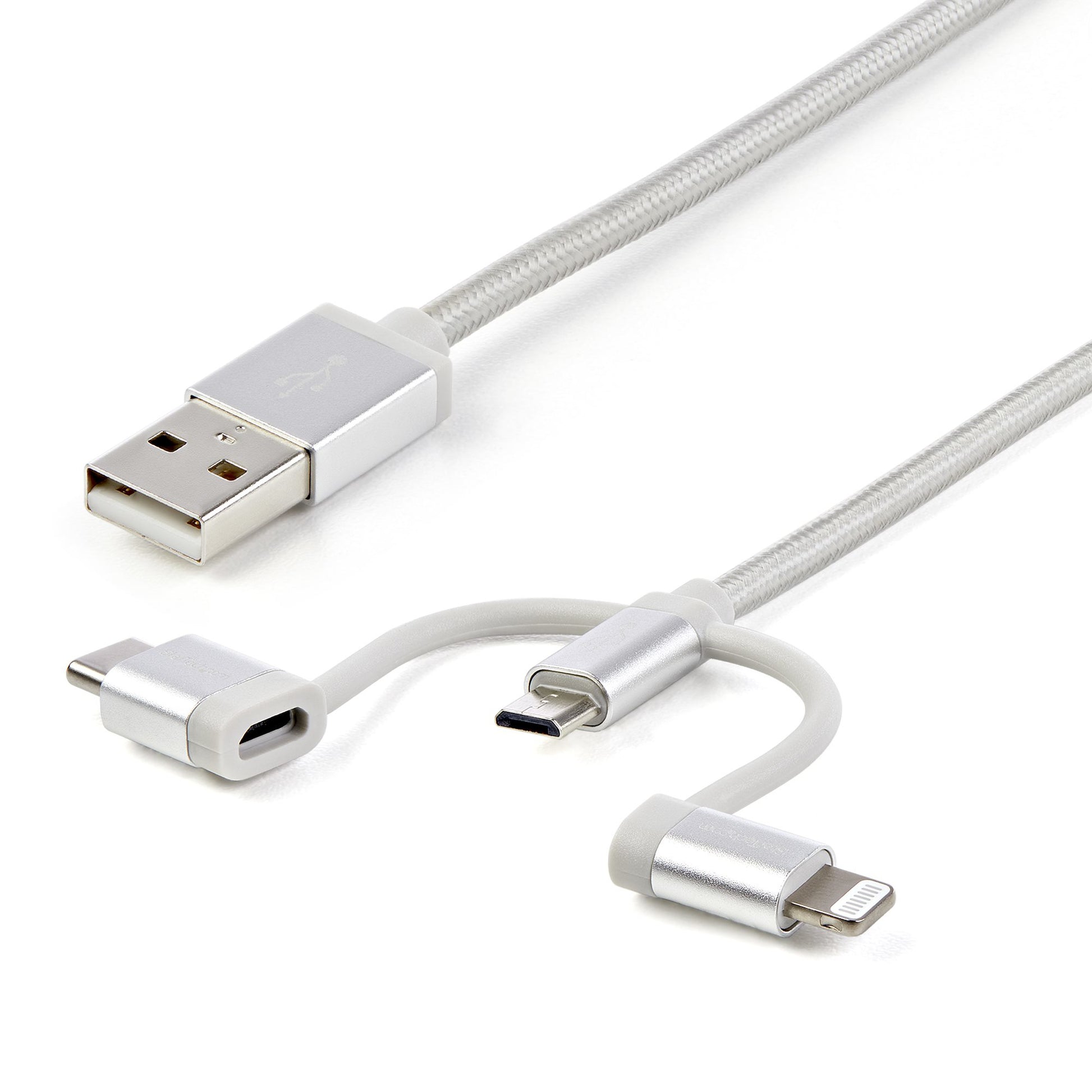 StarTech.com Multi-Kabel – 3-in-1 USB-A auf USB-C/Micro-USB/Lightning 1 m, Silber – für iPhone/Android