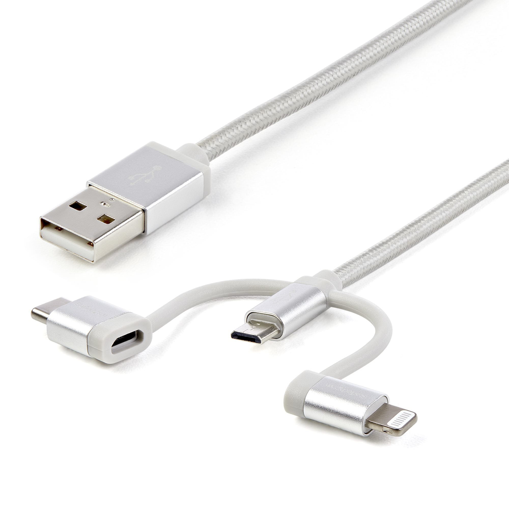 StarTech.com Multi-Kabel – 3-in-1 USB-A auf USB-C/Micro-USB/Lightning 1 m, Silber – für iPhone/Android