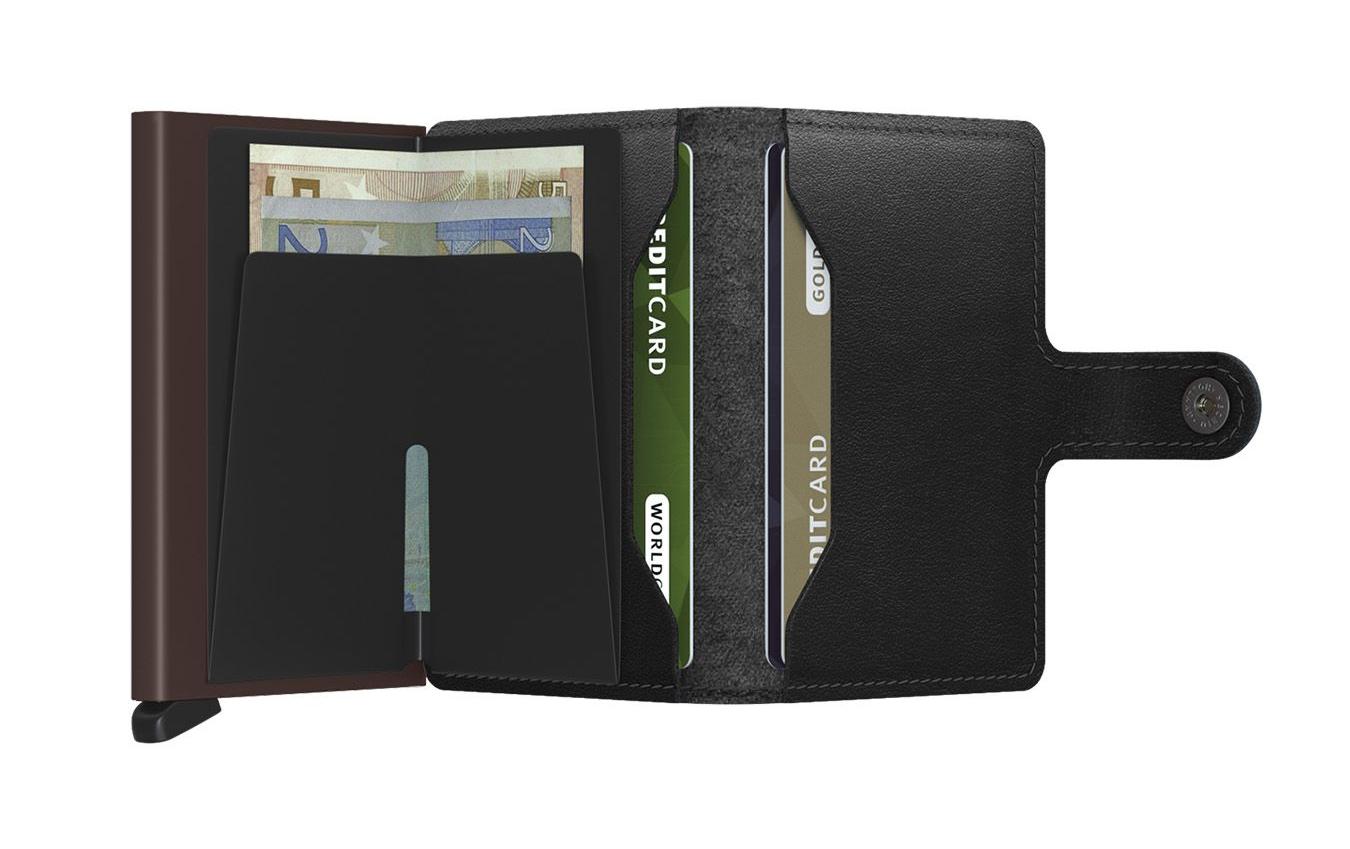 Secrid Kartenetui Miniwallet – RFID-Schutz – 65 × 102 × 21 mm – Leder – Schwarz/Braun