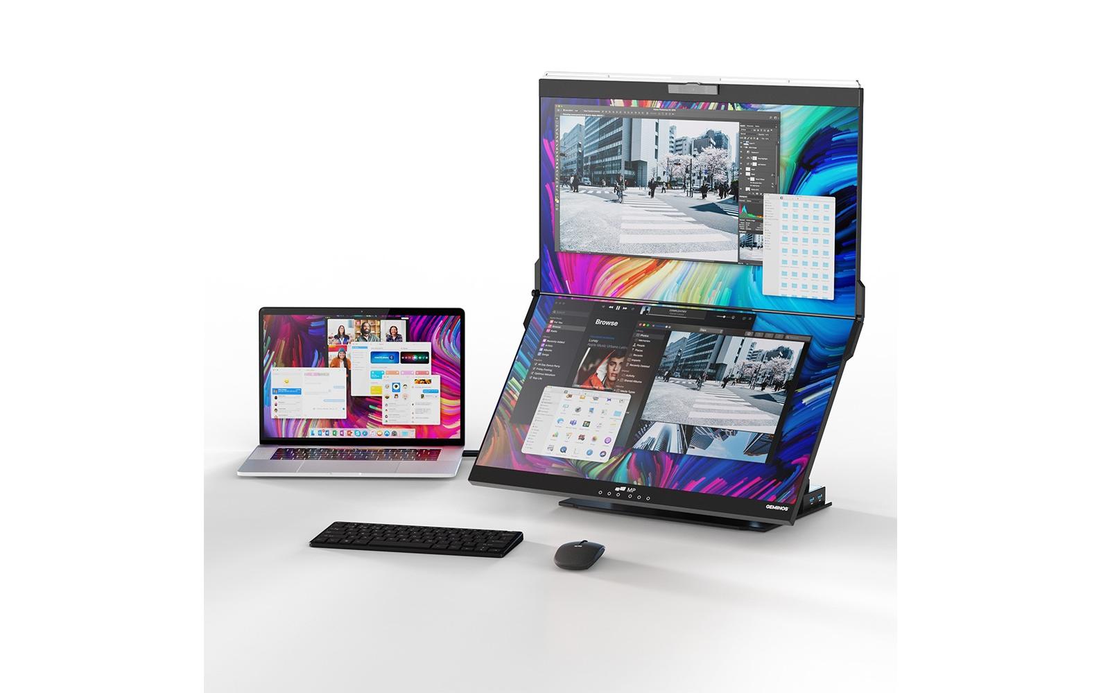 Mobile Pixels Geminos (FHD) 24 – Monitor, 24", 250 cd/m², Webcam, 2× USB-C, 2× HDMI, Lautsprecher, Schwarz