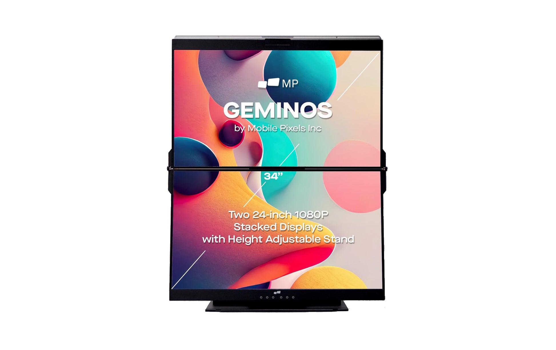 Mobile Pixels Geminos (FHD) 24 – Monitor, 24", 250 cd/m², Webcam, 2× USB-C, 2× HDMI, Lautsprecher, Schwarz