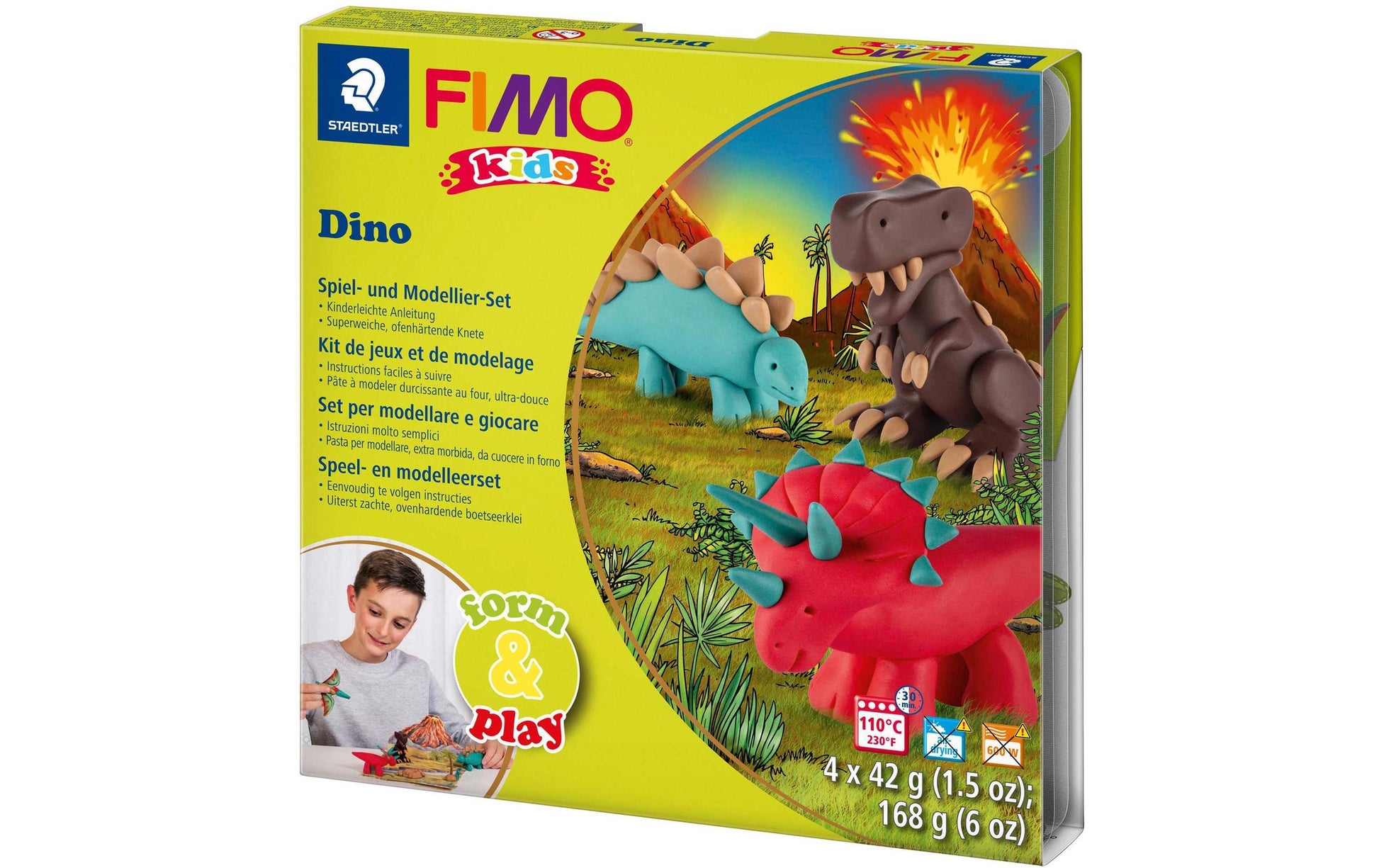 Staedtler Fimo kids – Modelliermasse-Set – Dino – 4 × 42 g, ofenhärtend – ab 8 Jahren