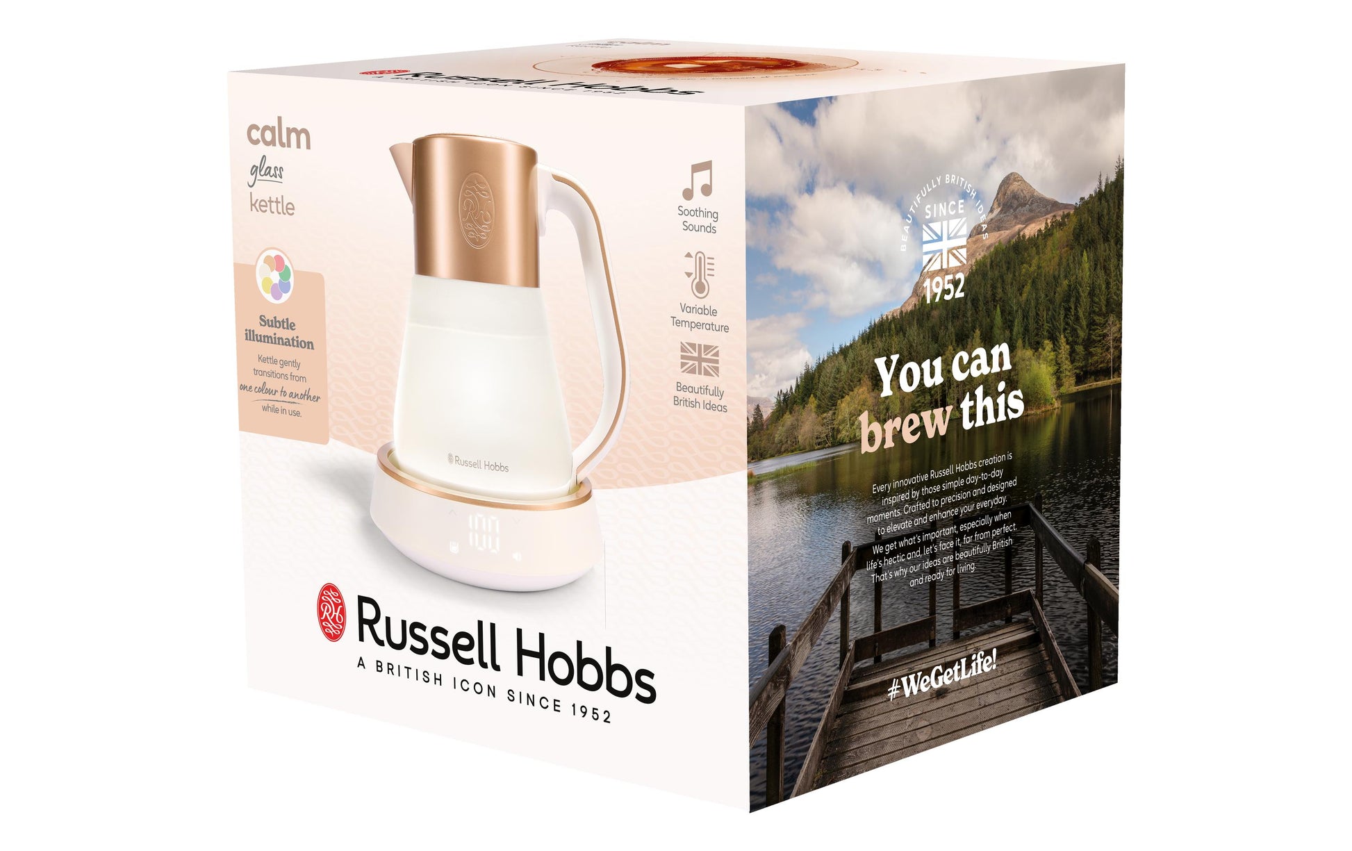Russell Hobbs Wasserkocher – 1,7 l, mit Temperaturwahl, Warmhaltefunktion, Glas, Weiss, 27450-70