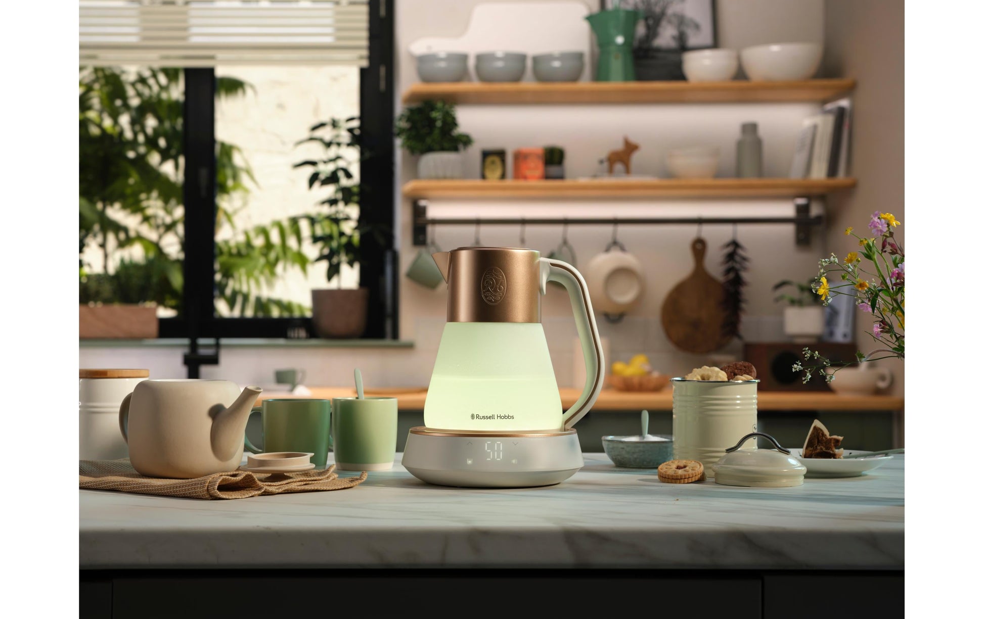 Russell Hobbs Wasserkocher – 1,7 l, mit Temperaturwahl, Warmhaltefunktion, Glas, Weiss, 27450-70