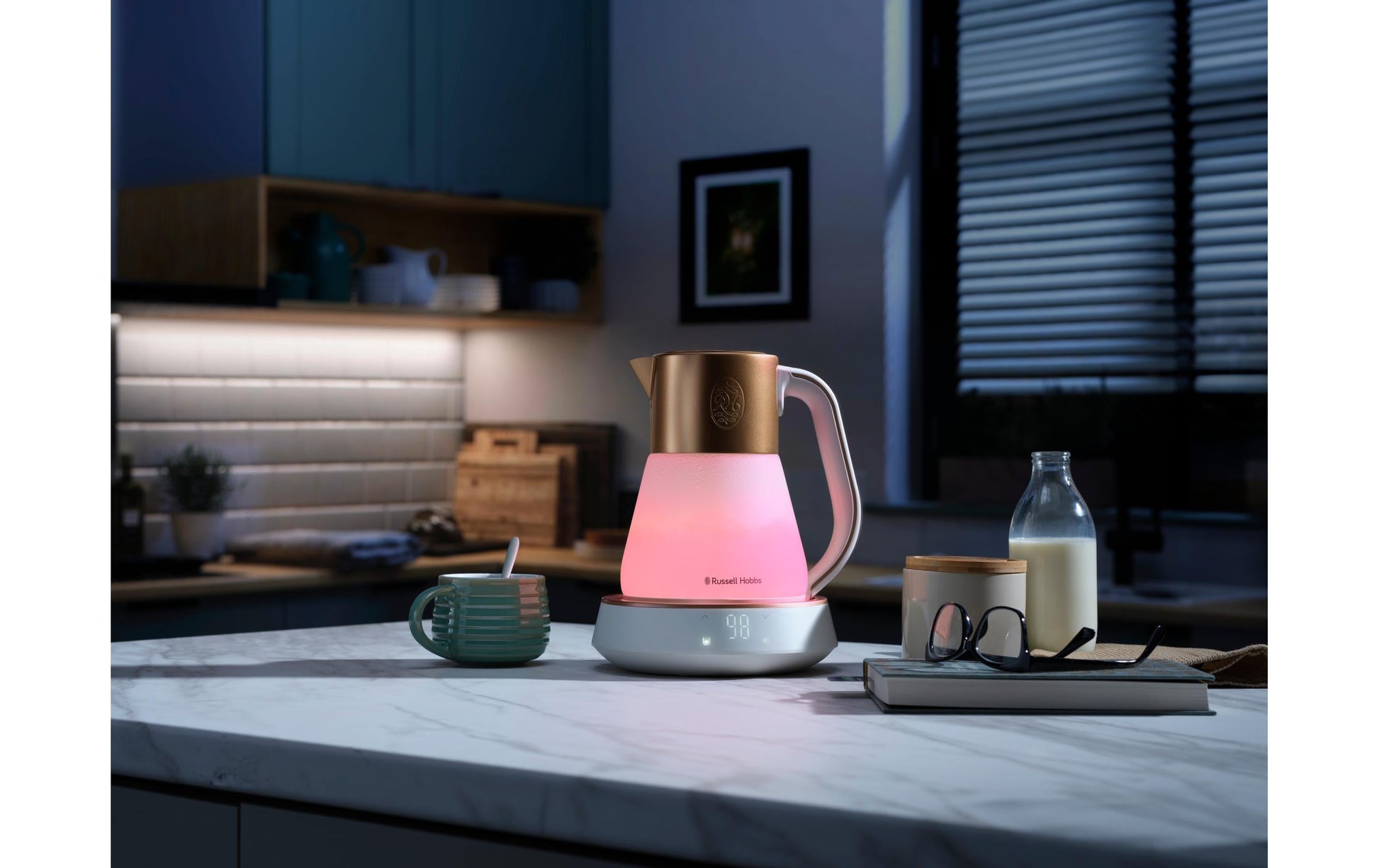 Russell Hobbs Wasserkocher – 1,7 l, mit Temperaturwahl, Warmhaltefunktion, Glas, Weiss, 27450-70