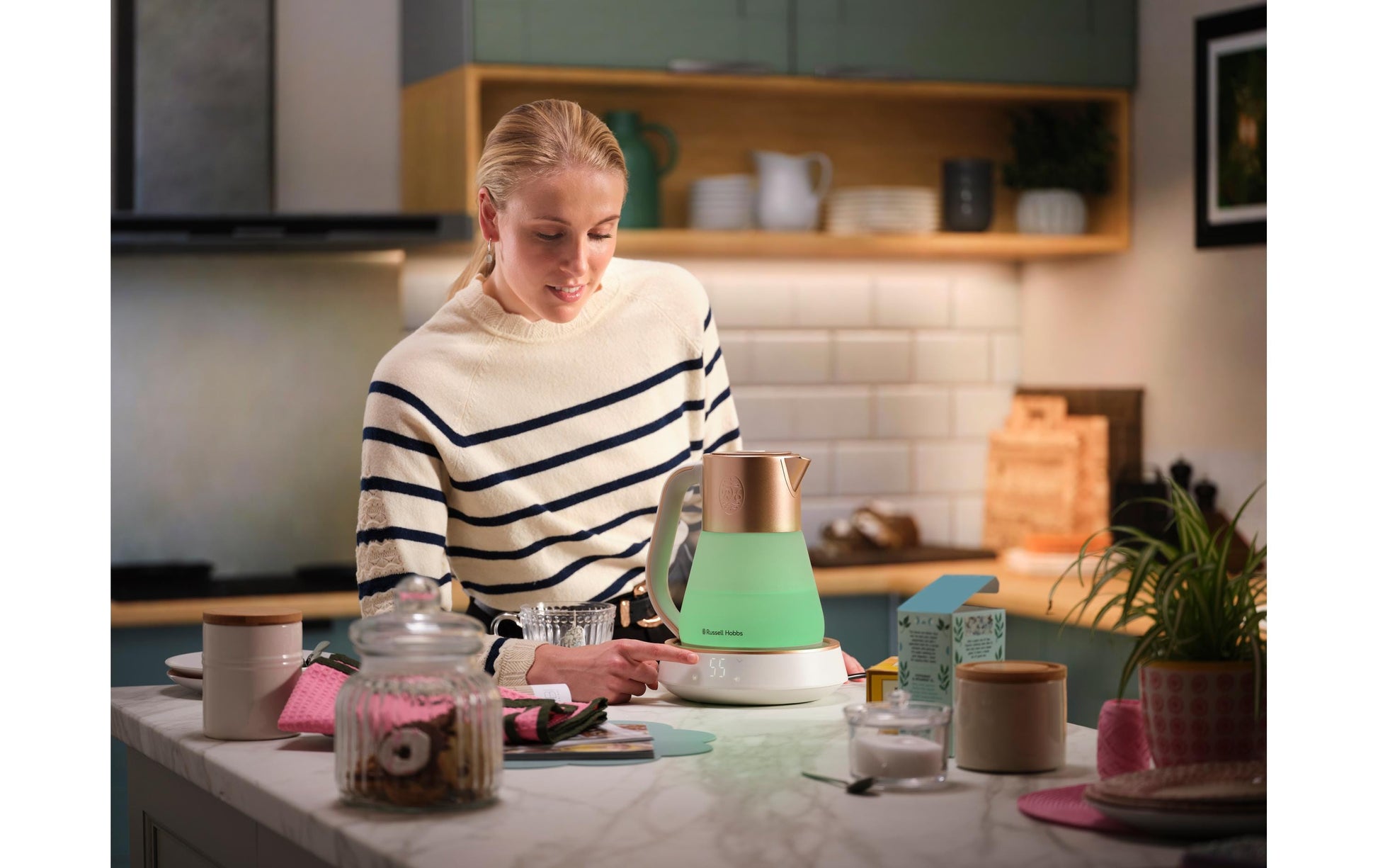 Russell Hobbs Wasserkocher – 1,7 l, mit Temperaturwahl, Warmhaltefunktion, Glas, Weiss, 27450-70