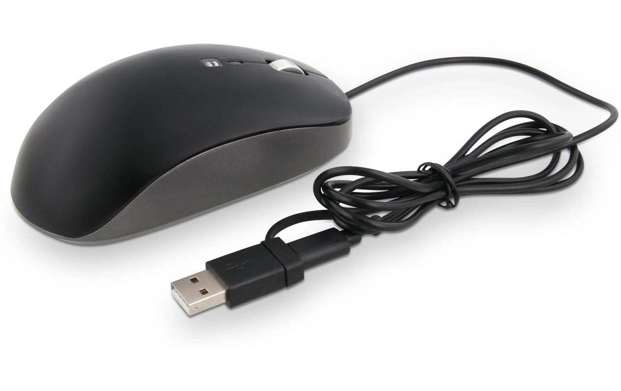 LMP Elite Pro Alu Design Maus – kabelgebunden, USB-C, für Rechtshänder, umschaltbare DPI, schwarz/grau