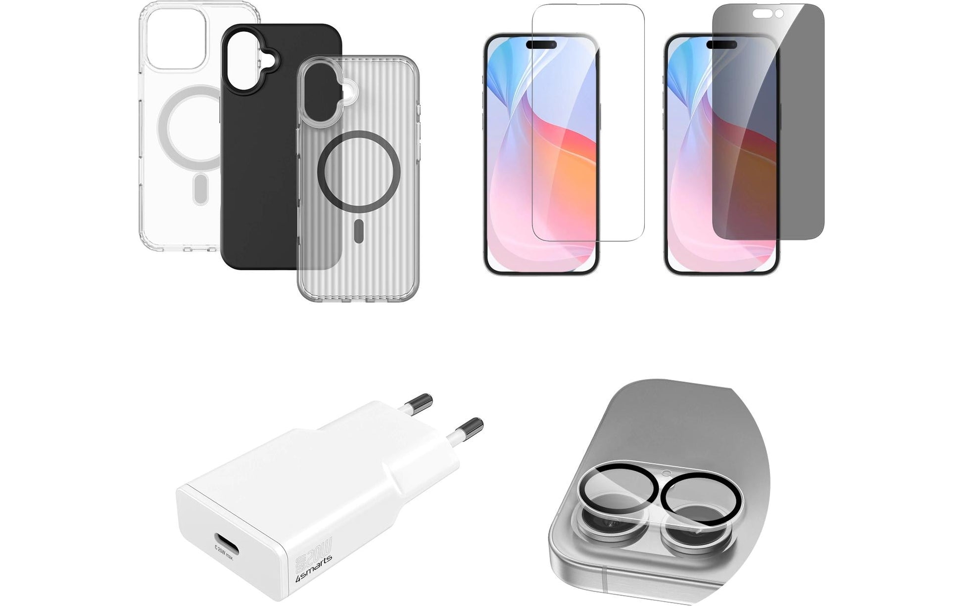 4smarts Backcover – für Apple iPhone 16, TPU, Transparent, inkl. 3 Hüllen, 3 Displayschutzfolien und Ladegerät