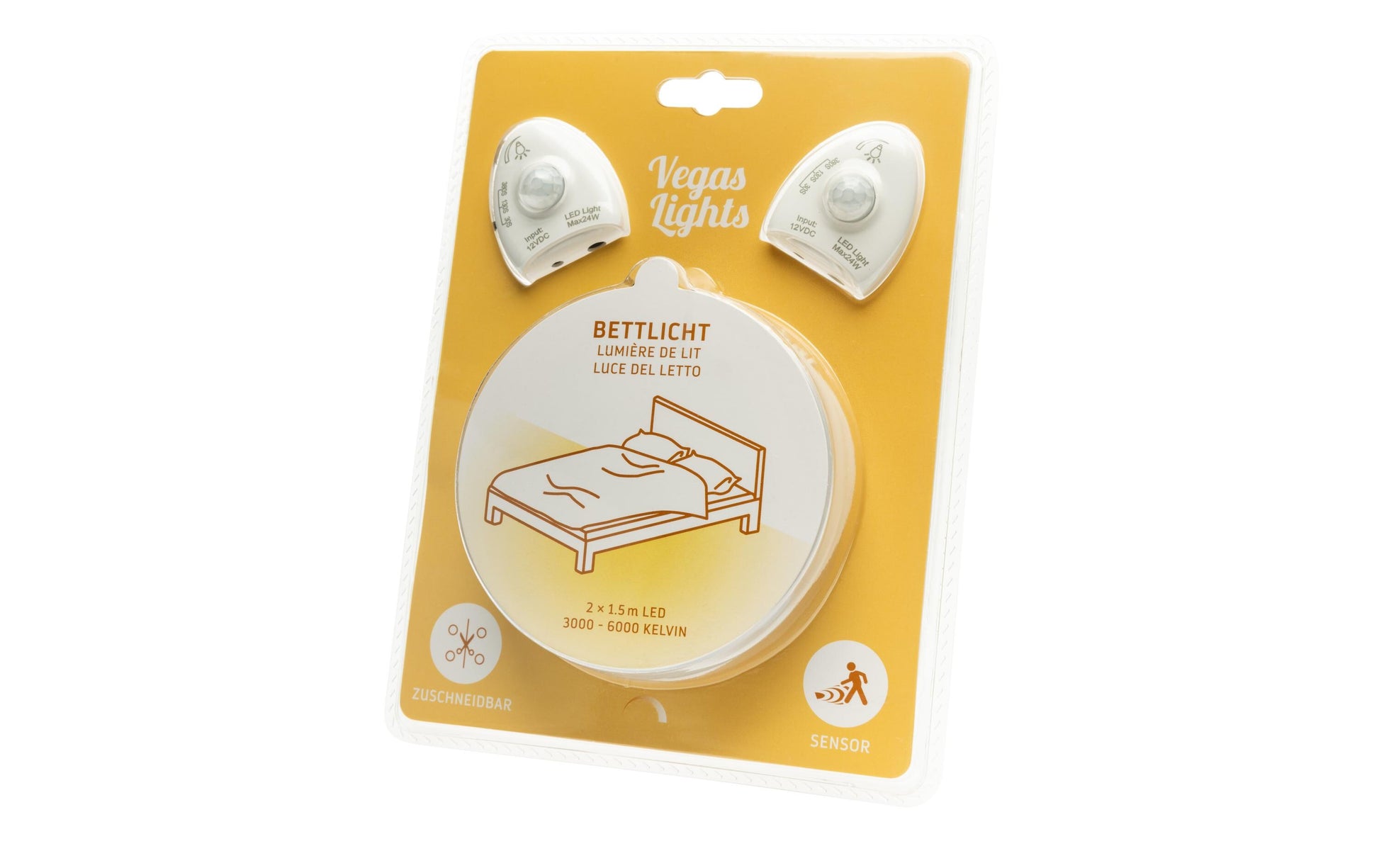 Vegas Lights LED-Strip Bettlicht Dual – 2er Pack, 1,5 m, Warmweiss, dimmbar, weiss, Taglichtsensor