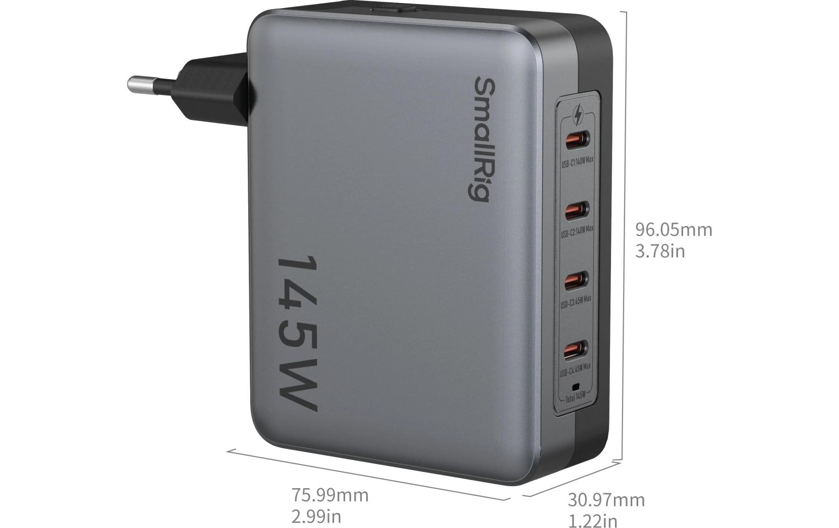 SmallRig 4748 USB-Desktop-Ladegerät 145 W – USB-C×2, USB-A×2 – PD 3.1 – für V-Mount-Akkus, NP-F-Akkus u. a.