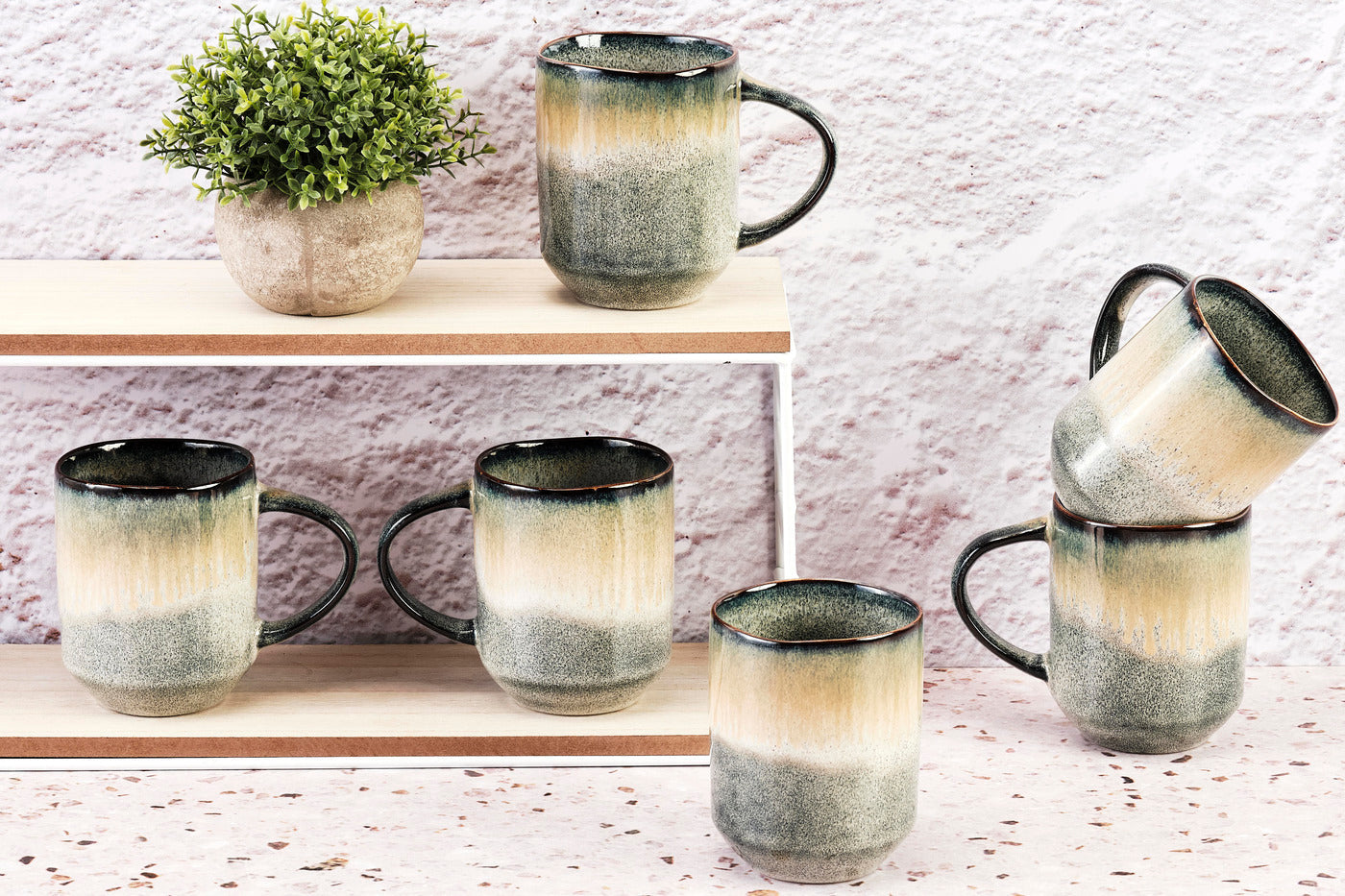 Björn GENESIS Tasse – 0,40 l, Keramik, blau, grau, Henkel, 6 Stück