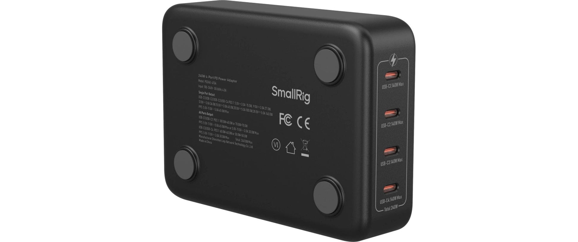 SmallRig 4752 USB-Desktop-Ladegerät 240 W – USB-C×4 – PD 3.1, EU-Stecker (Typ C) – Grau