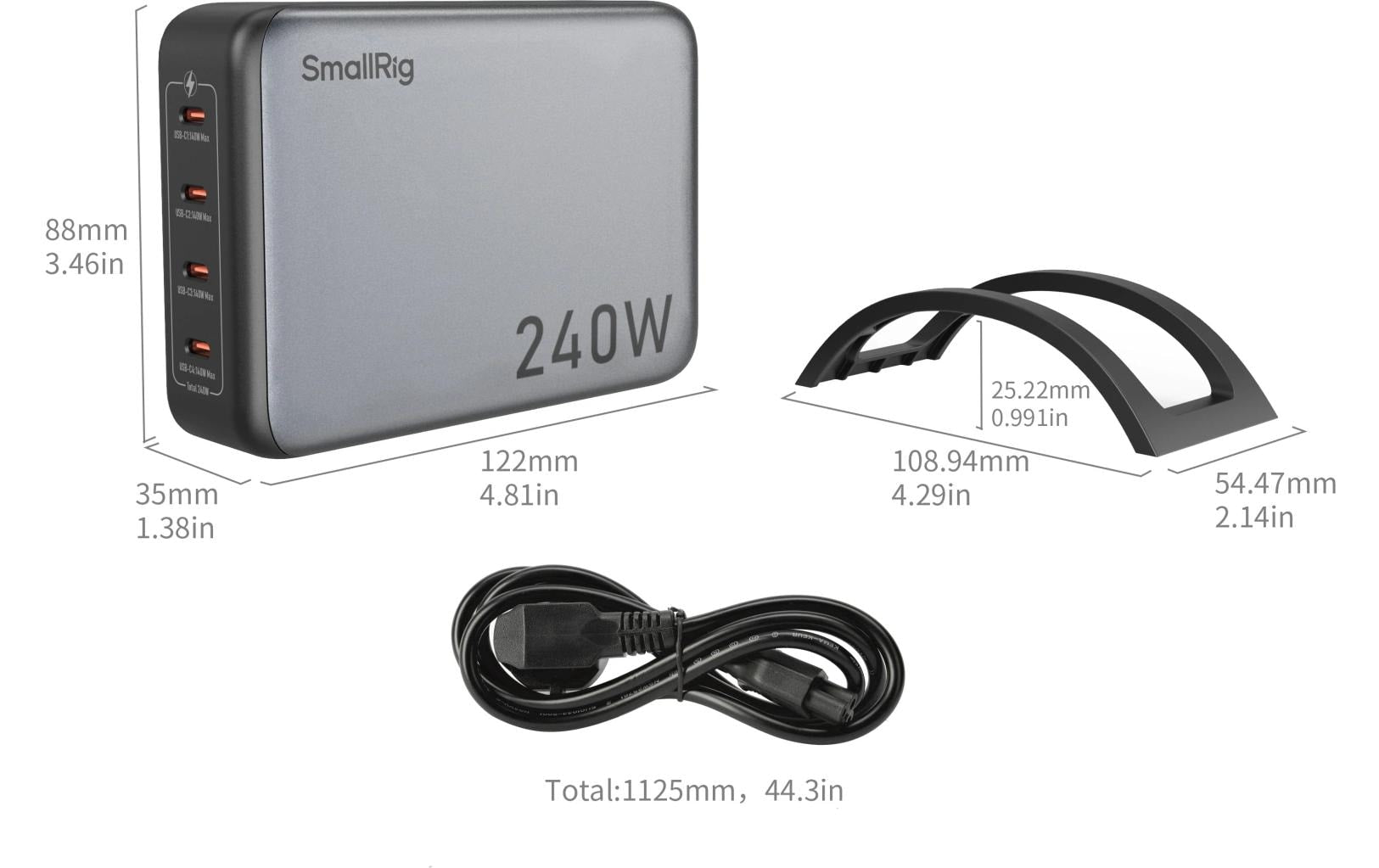 SmallRig 4752 USB-Desktop-Ladegerät 240 W – USB-C×4 – PD 3.1, EU-Stecker (Typ C) – Grau