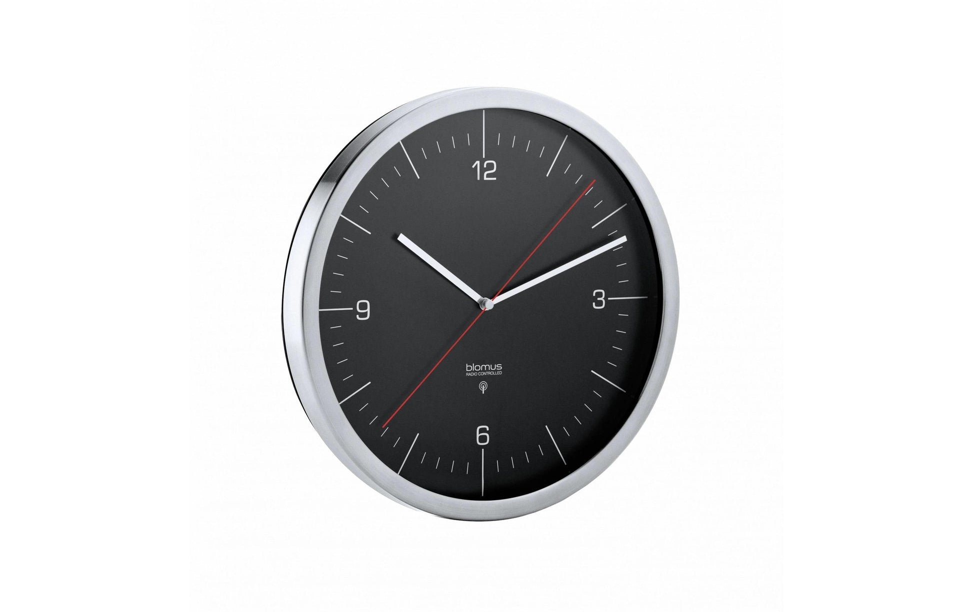 Blomus CRONO L Wanduhr – Funk, analog, lautlos, Ø 30,5 cm, schwarz, Edelstahl