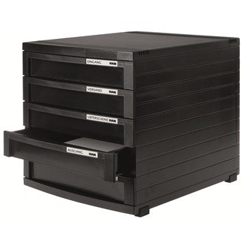 HAN Schubladenelement – 5 Schubladen, für A4, mit Auszugssperre, schwarz, Polystyrol, B 300 × H 307 × T 382 mm