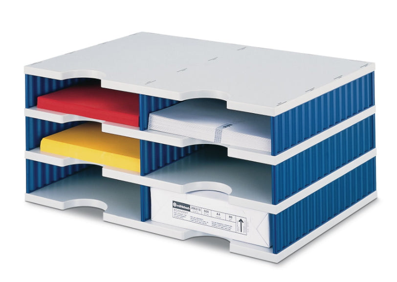 styrodoc duo Aufbewahrungsbox 6 Fächer – 485 × 223 × 331 mm, blau/hellgrau, Kunststoff (PS)