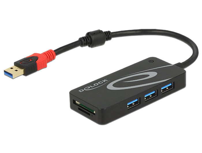 DeLOCK USB-Hub – USB-A, 3× USB-A, SD/microSD, für Windows/Mac/Linux