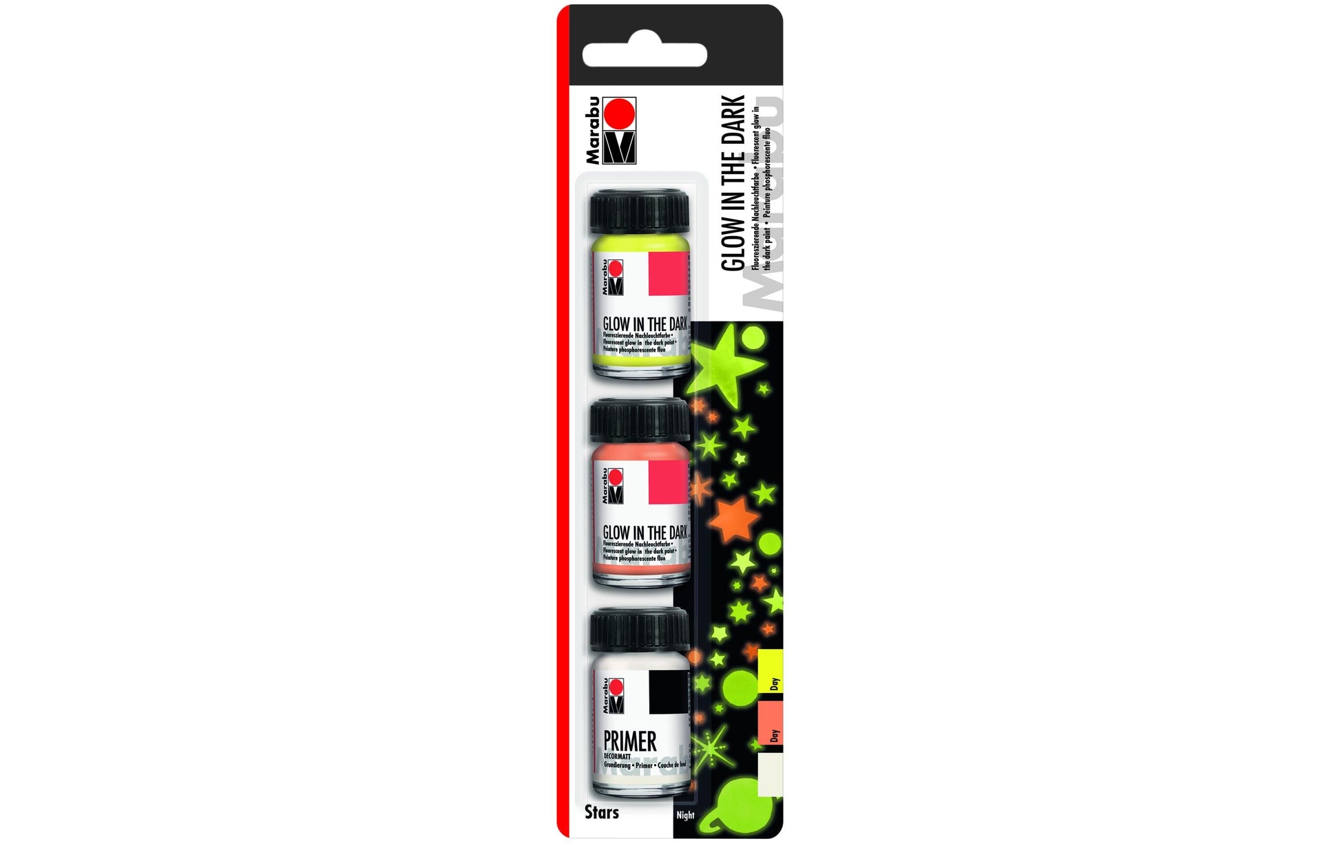 Marabu Leuchtfarbe – Gelb/Orange – 2 Farben – 3×15 ml (45 ml) – für Glas, Holz
