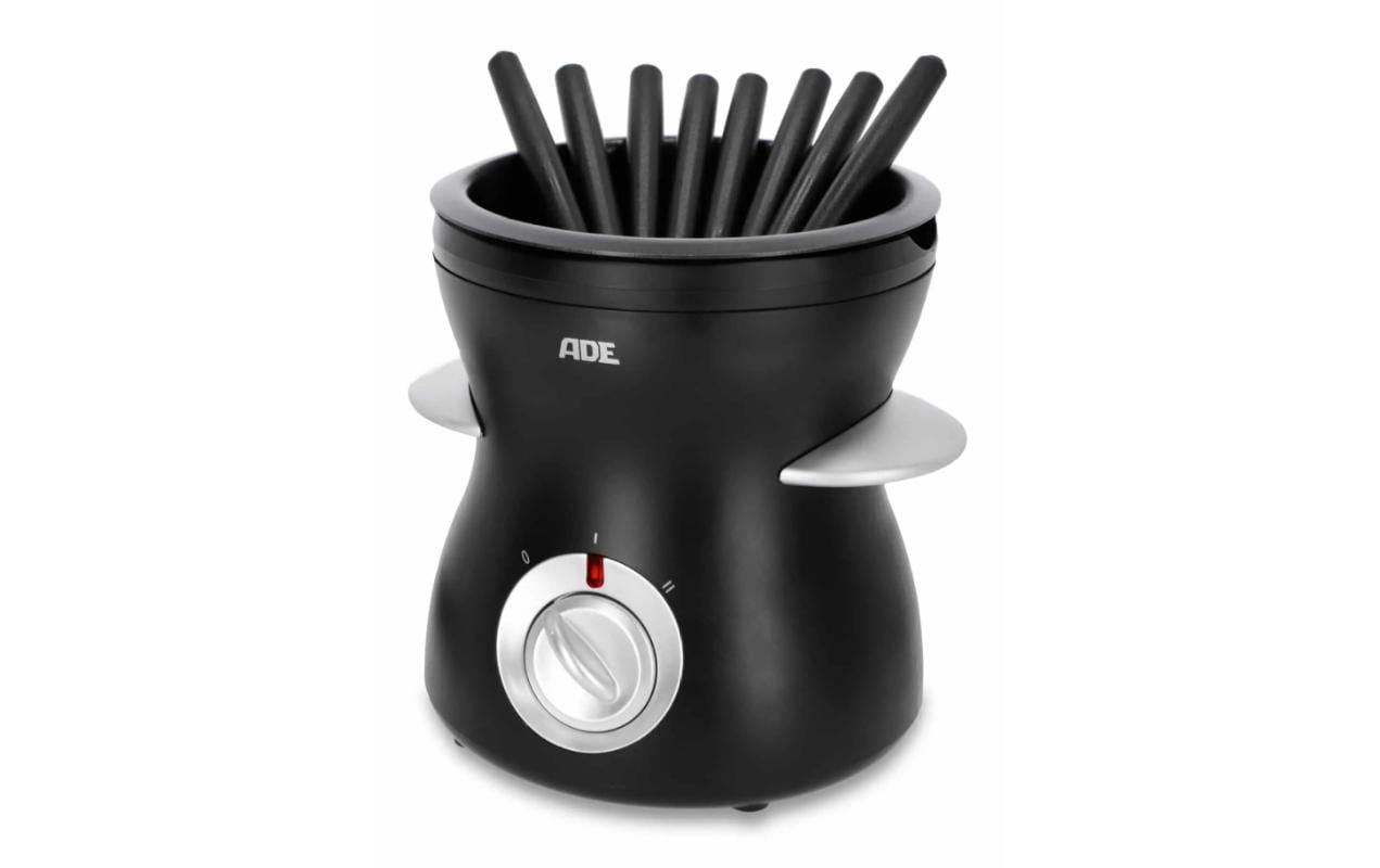 ADE Fondue-Set KG2352 – Kunststoff, 0,5 l, 6 Gabeln, netzbetrieben – schwarz/silber