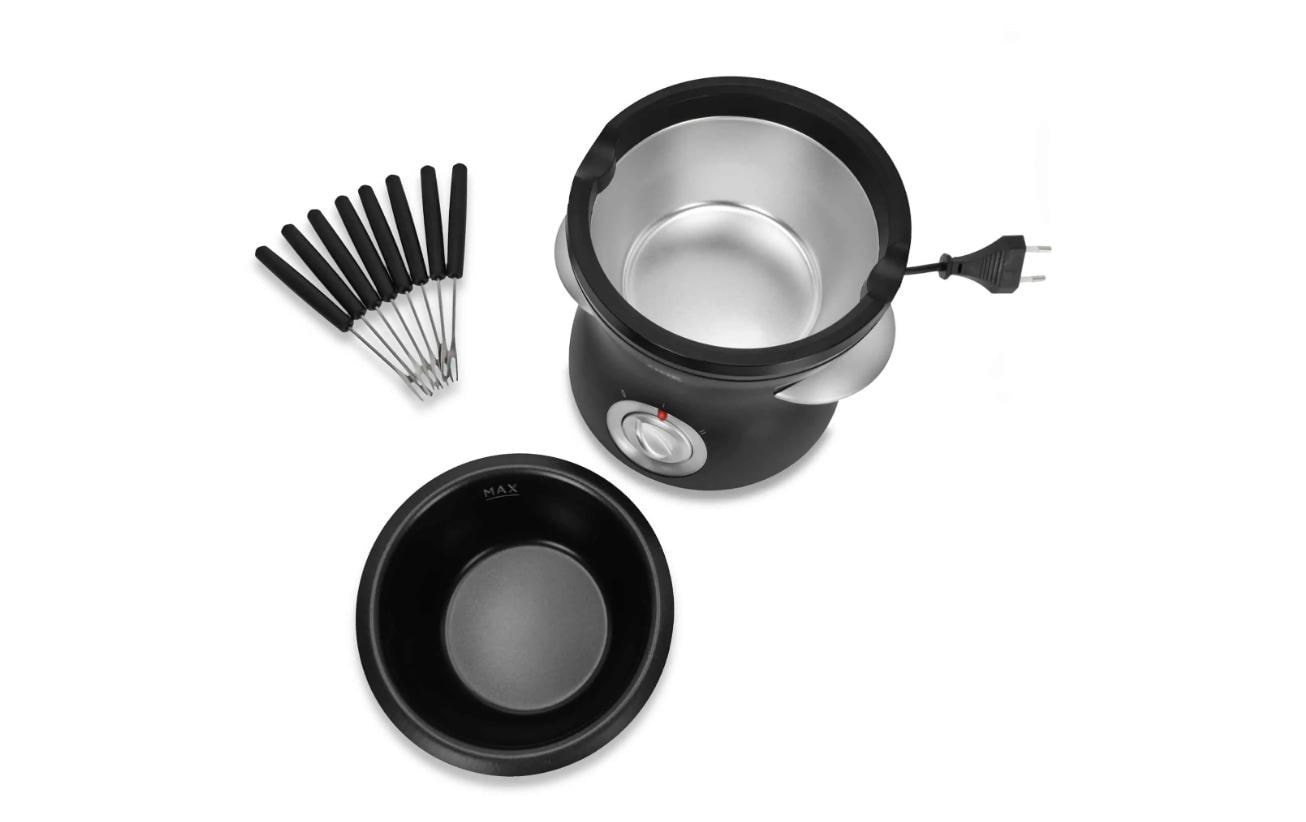 ADE Fondue-Set KG2352 – Kunststoff, 0,5 l, 6 Gabeln, netzbetrieben – schwarz/silber