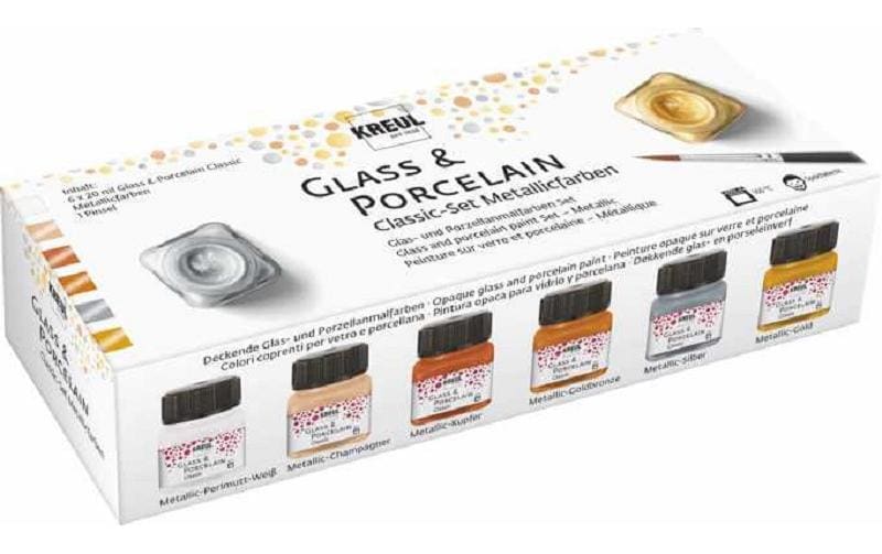 KREUL Fenstermalfarbe – Mehrfarbig, Metallic – 6 Farben, 6×20 ml (120 ml) – für Glas, Porzellan