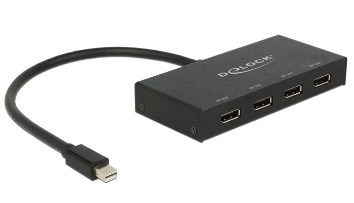 DeLOCK 87693 – Mini DisplayPort Splitter – 4× DisplayPort Ausgänge, 4K UHD – für Mini DisplayPort – Schwarz