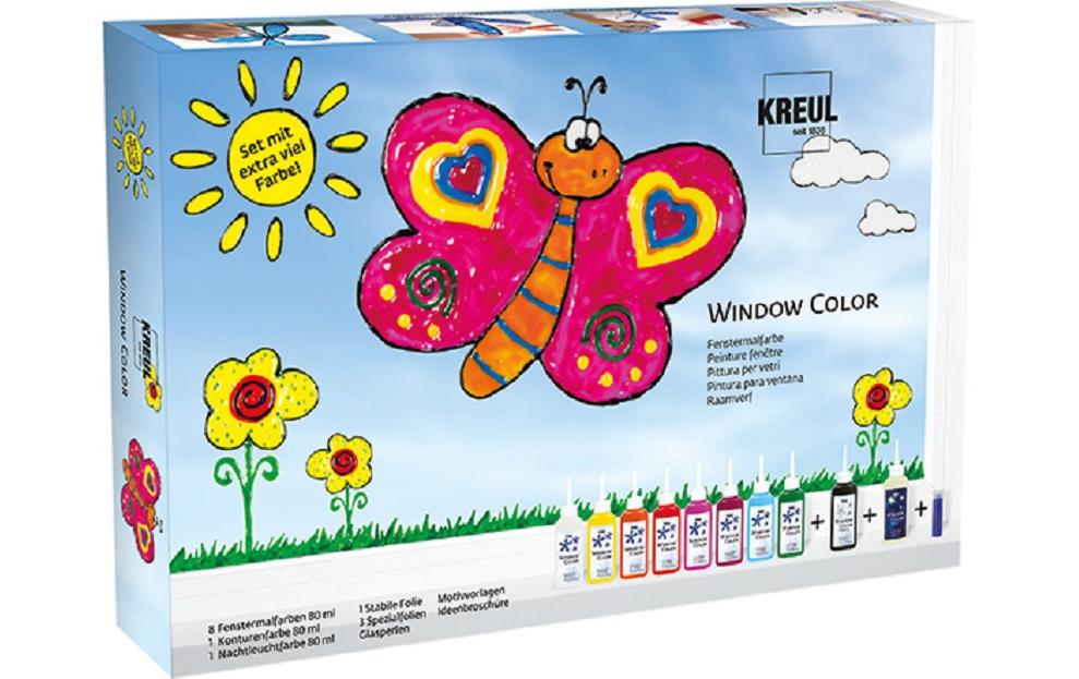 KREUL Fenstermalfarbe, abziehbar – Leuchtet im Dunkeln – 10×80 ml – für Glas, Holz