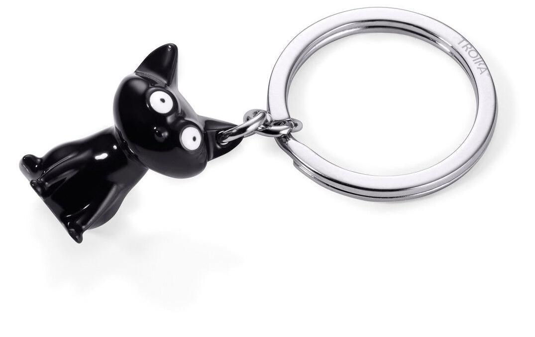 TROIKA Schlüsselanhänger Katze – Metall, Schwarz glänzend, 6er-Pack
