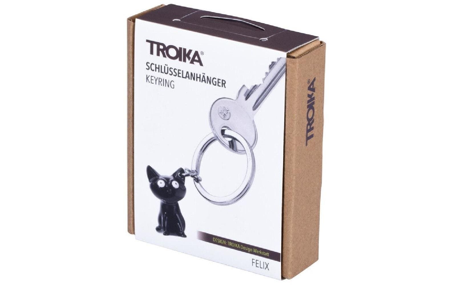 TROIKA Schlüsselanhänger Katze – Metall, Schwarz glänzend, 6er-Pack