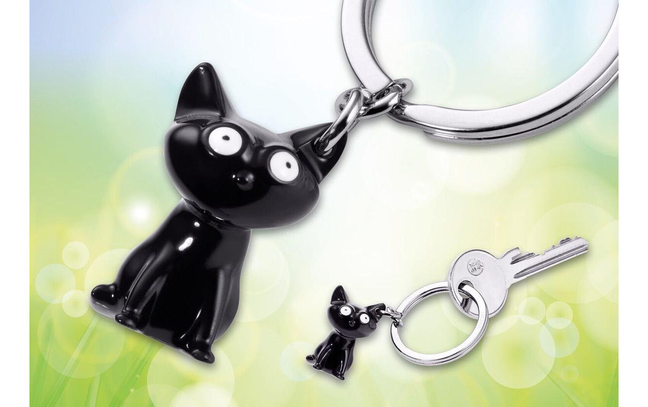 TROIKA Schlüsselanhänger Katze – Metall, Schwarz glänzend, 6er-Pack