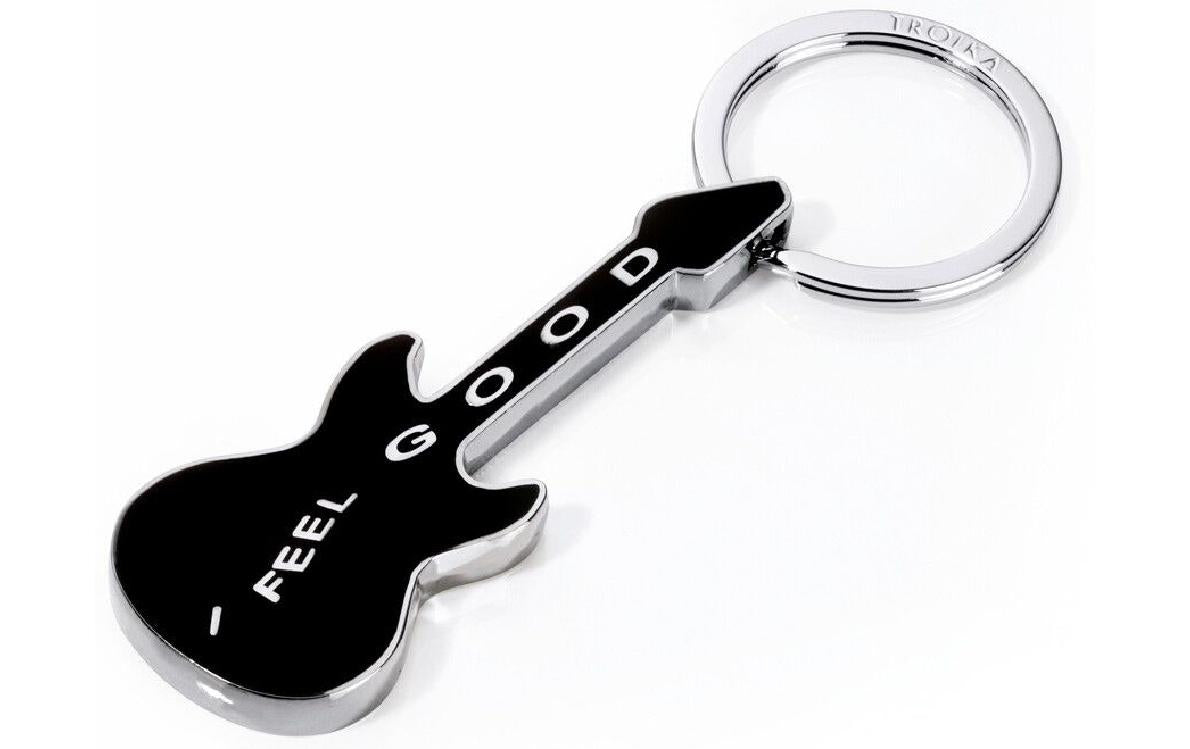 TROIKA Schlüsselanhänger Gitarre feel good – Metall, Schwarz/Silber, 6er-Pack