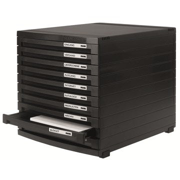 HAN Schubladenelement CONTUR – 10 Schubladen – für A4 – Polystyrol – Schwarz – 300 × 382 × 307 mm