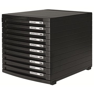 HAN Schubladenelement CONTUR – 10 Schubladen – für A4 – Polystyrol – Schwarz – 300 × 382 × 307 mm