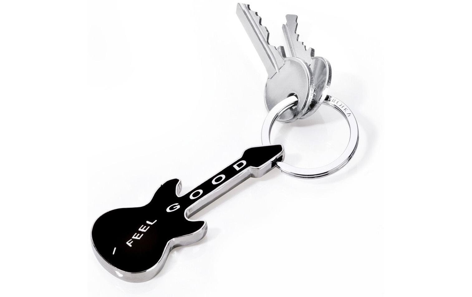 TROIKA Schlüsselanhänger Gitarre feel good – Metall, Schwarz/Silber, 6er-Pack