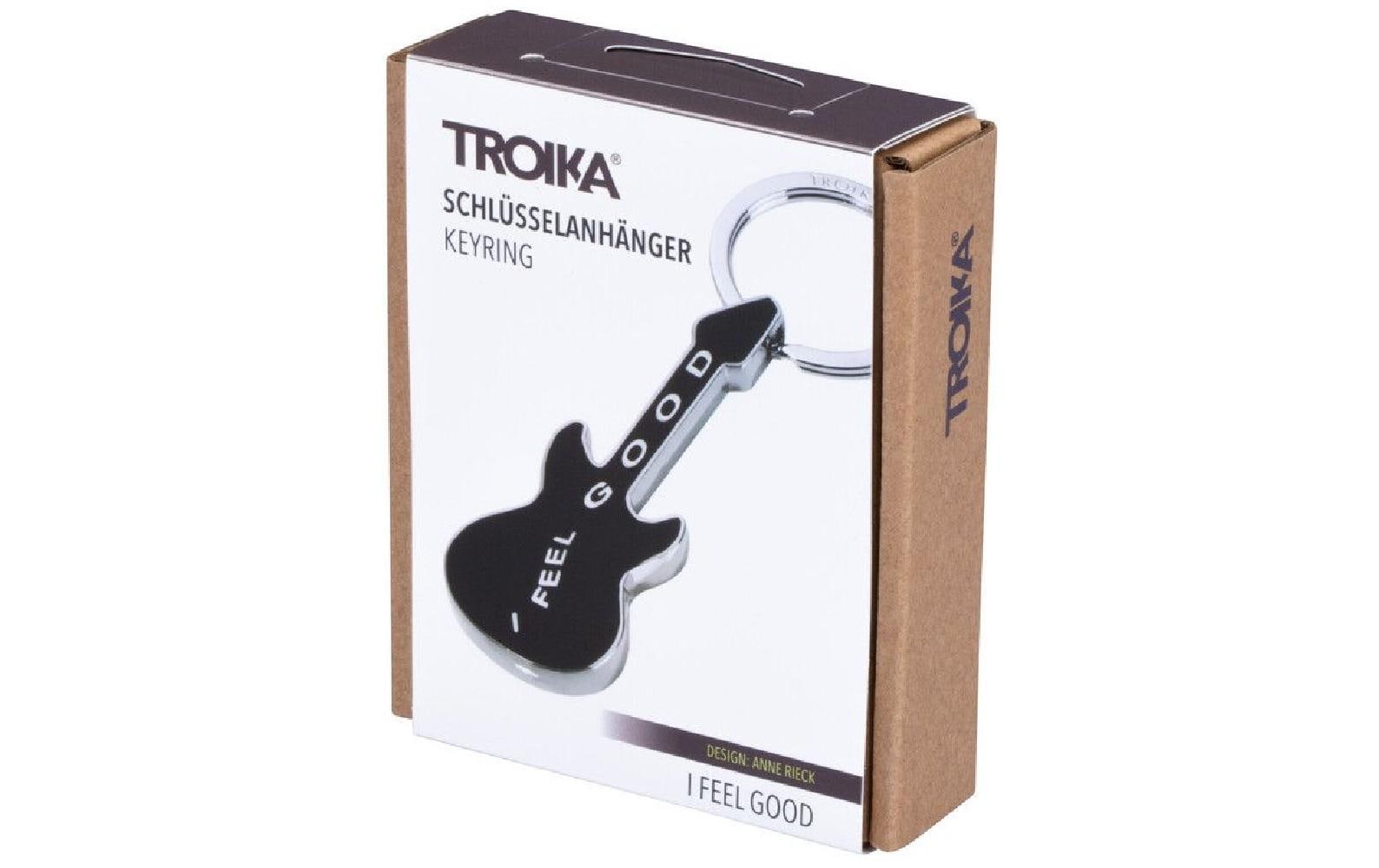 TROIKA Schlüsselanhänger Gitarre feel good – Metall, Schwarz/Silber, 6er-Pack