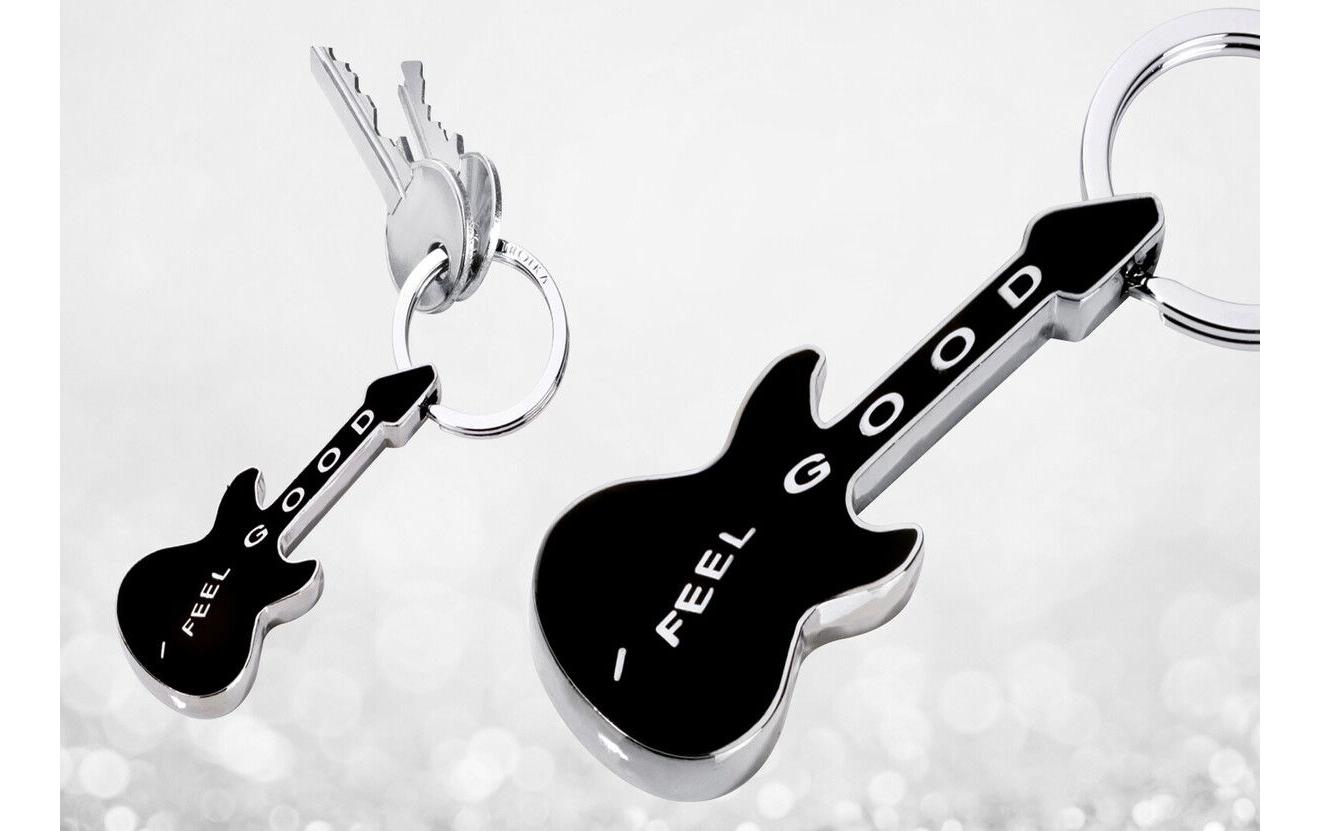 TROIKA Schlüsselanhänger Gitarre feel good – Metall, Schwarz/Silber, 6er-Pack
