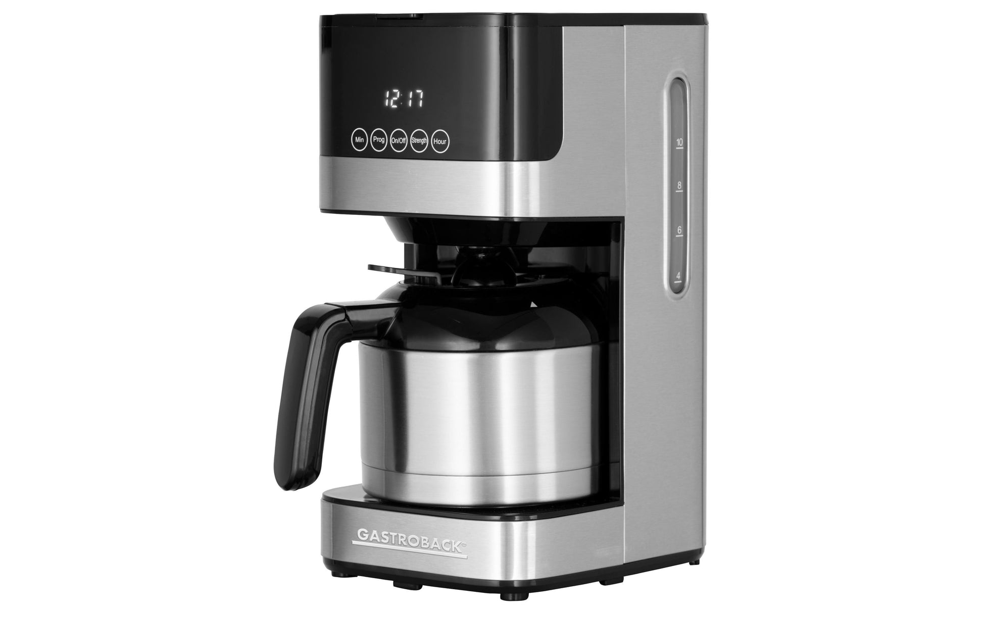 Gastroback 42701 S Filterkaffeemaschine – 10 Tassen, 1,3 l, Karaffe, Silber/Schwarz