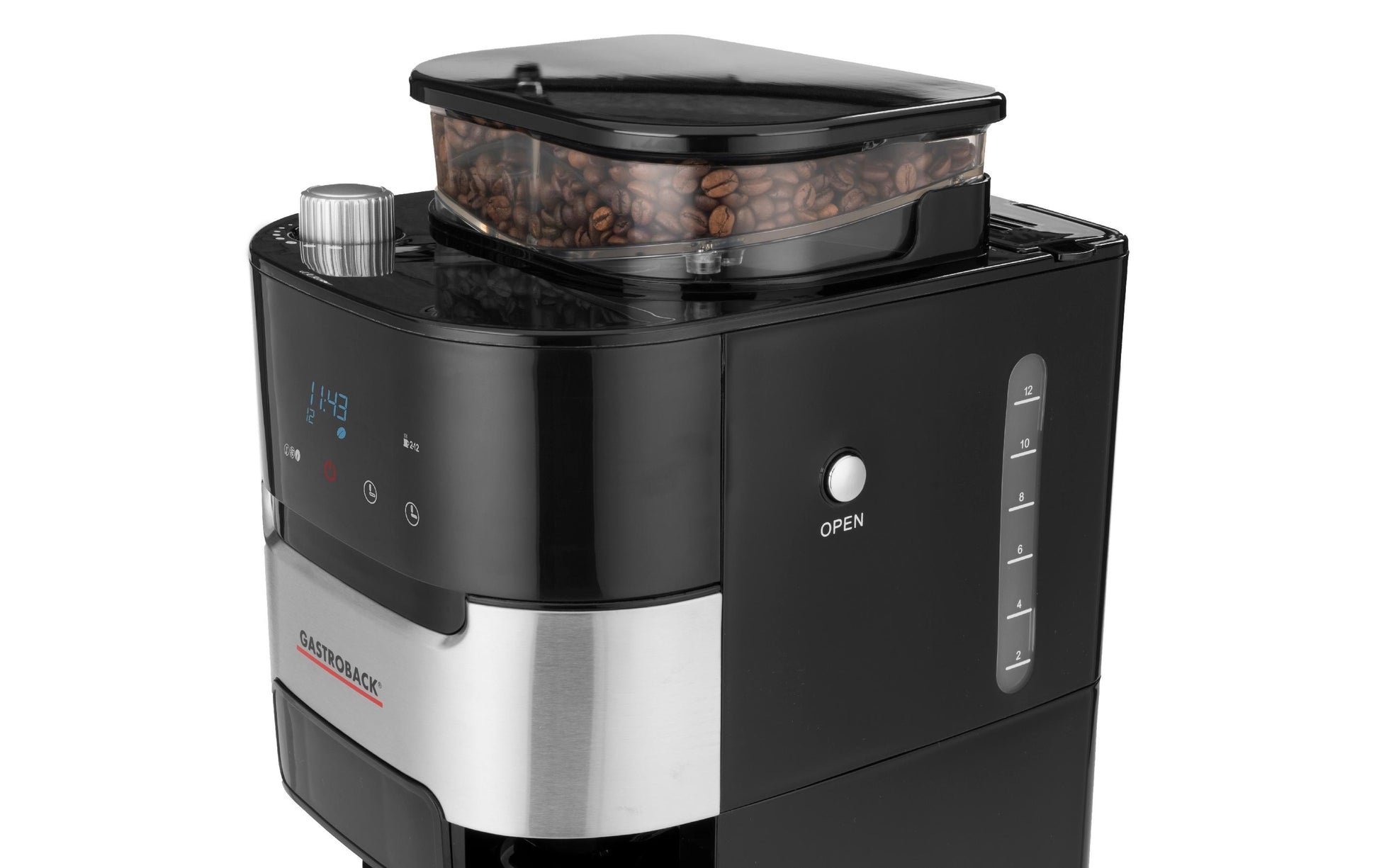 Gastroback 42711 Filterkaffeemaschine – 8 Tassen, 1 l, Karaffe, Schwarz/Edelstahl, 21,3 × 43 × 31,4 cm