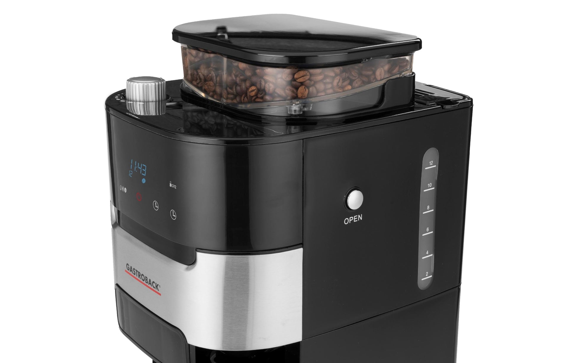 Gastroback Grind & Brew Pro Thermo 42711 S Filterkaffeemaschine – 8 Tassen, 1,0 l, Timer, Schwarz/Edelstahl