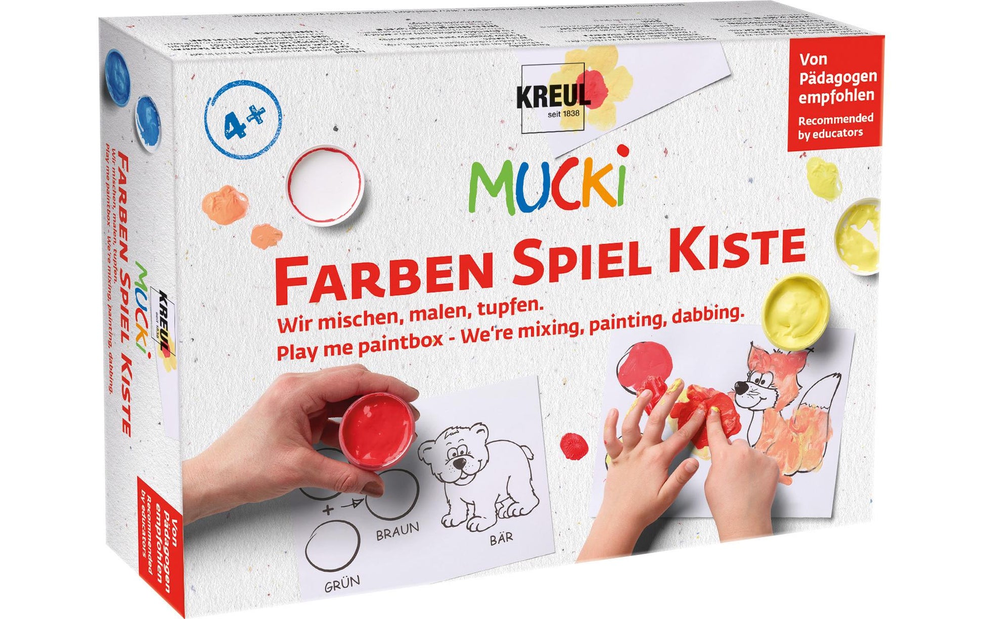 KREUL MUCKI Fingerfarben – Weiss, Gelb, Rot, Blau, Schwarz, wasserbasiert – 5 Farben – 5×50 ml (250 ml)