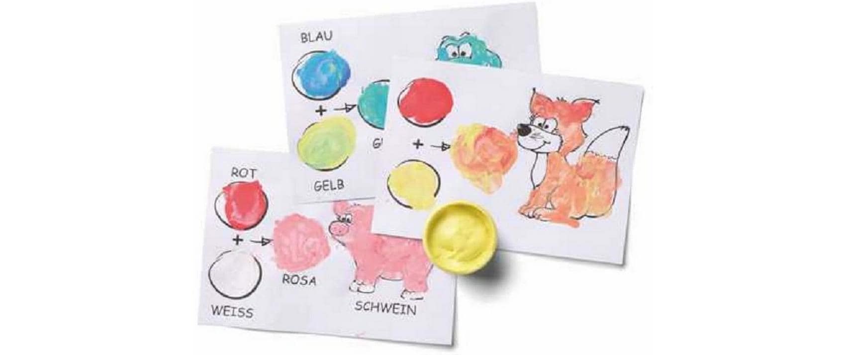KREUL MUCKI Fingerfarben – Weiss, Gelb, Rot, Blau, Schwarz, wasserbasiert – 5 Farben – 5×50 ml (250 ml)